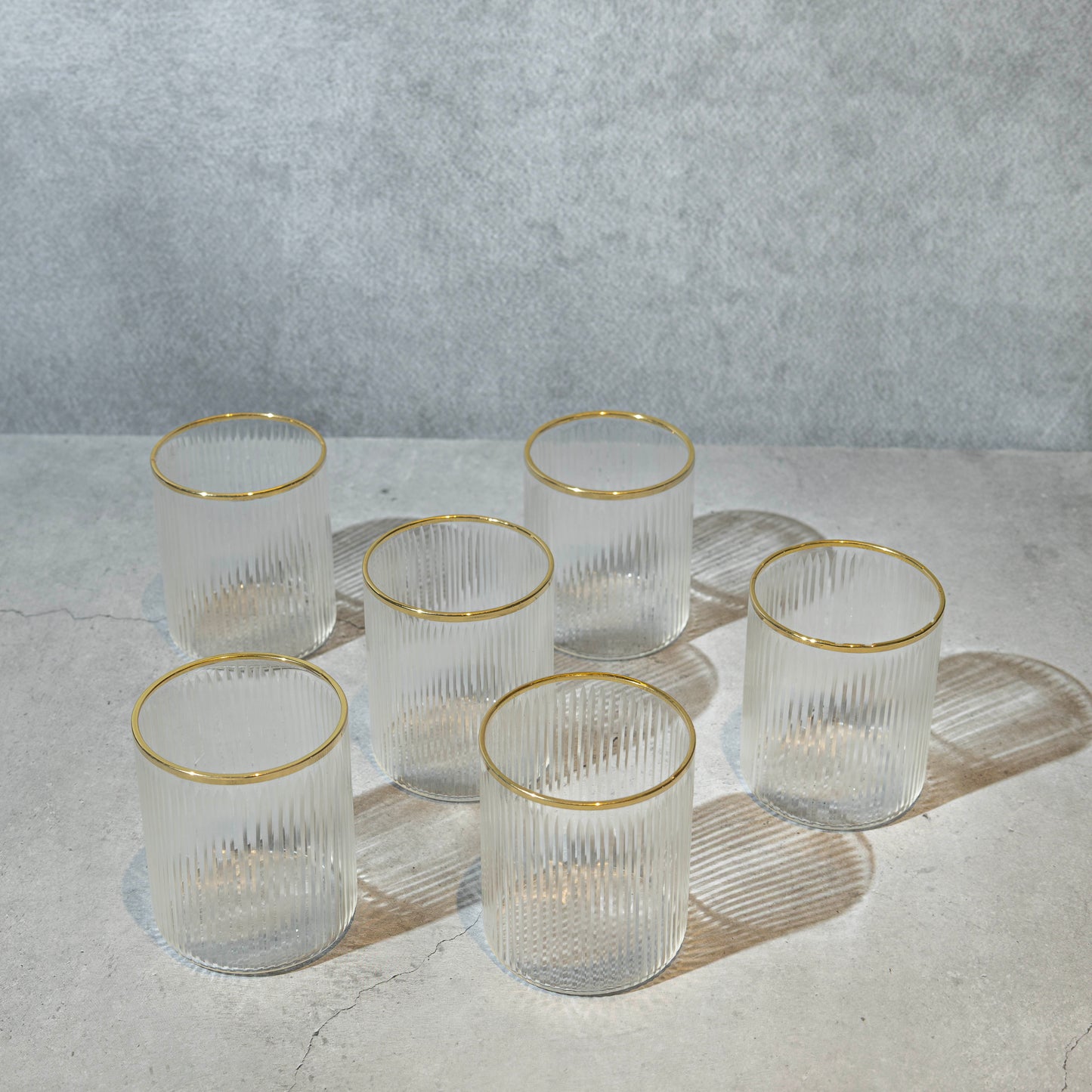 Short Clear Ribbed Cocktail Glass with Gold Rim- Set of 6