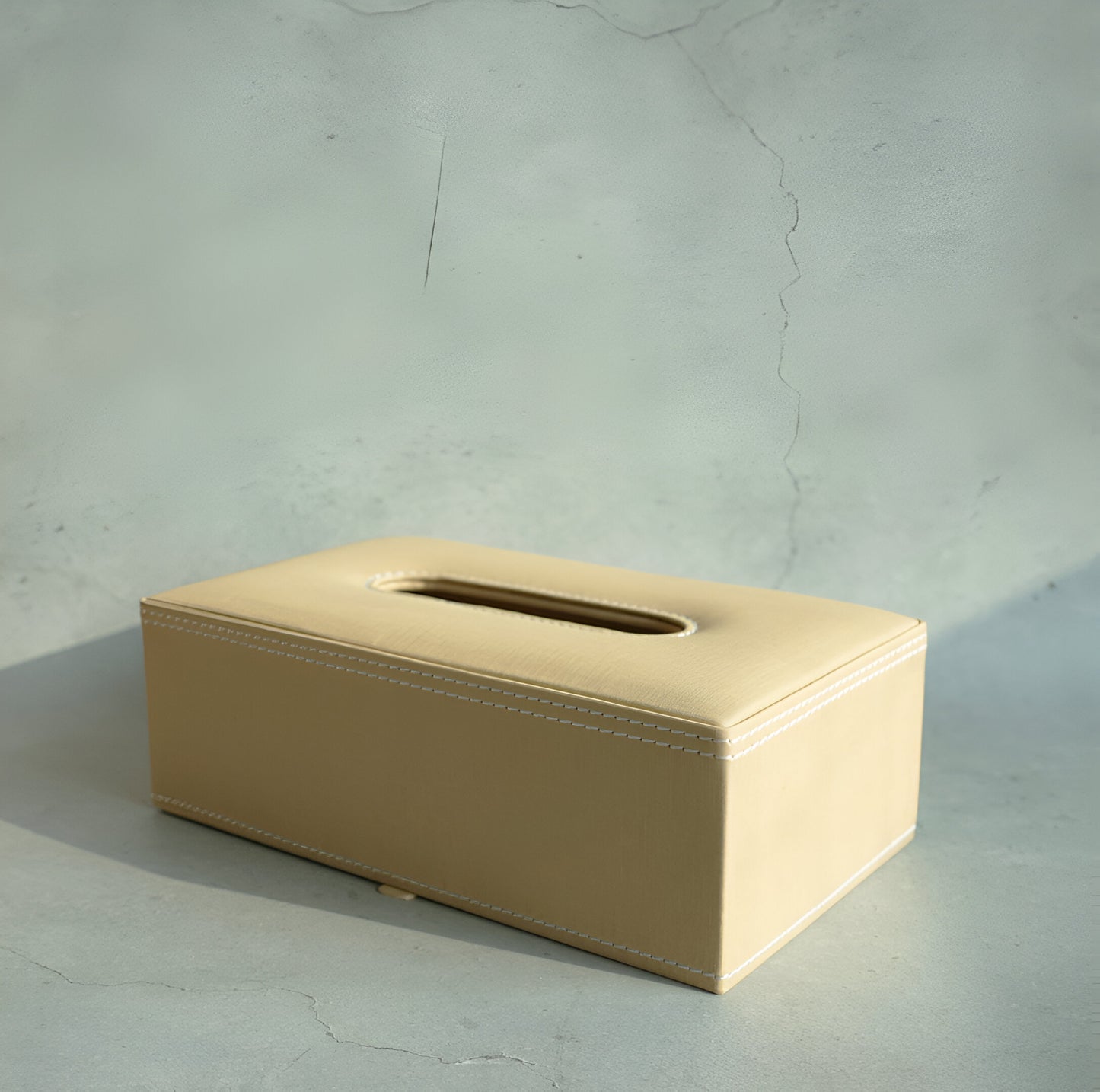 Sand Beige PU Leather Tissue Box - Rectangle