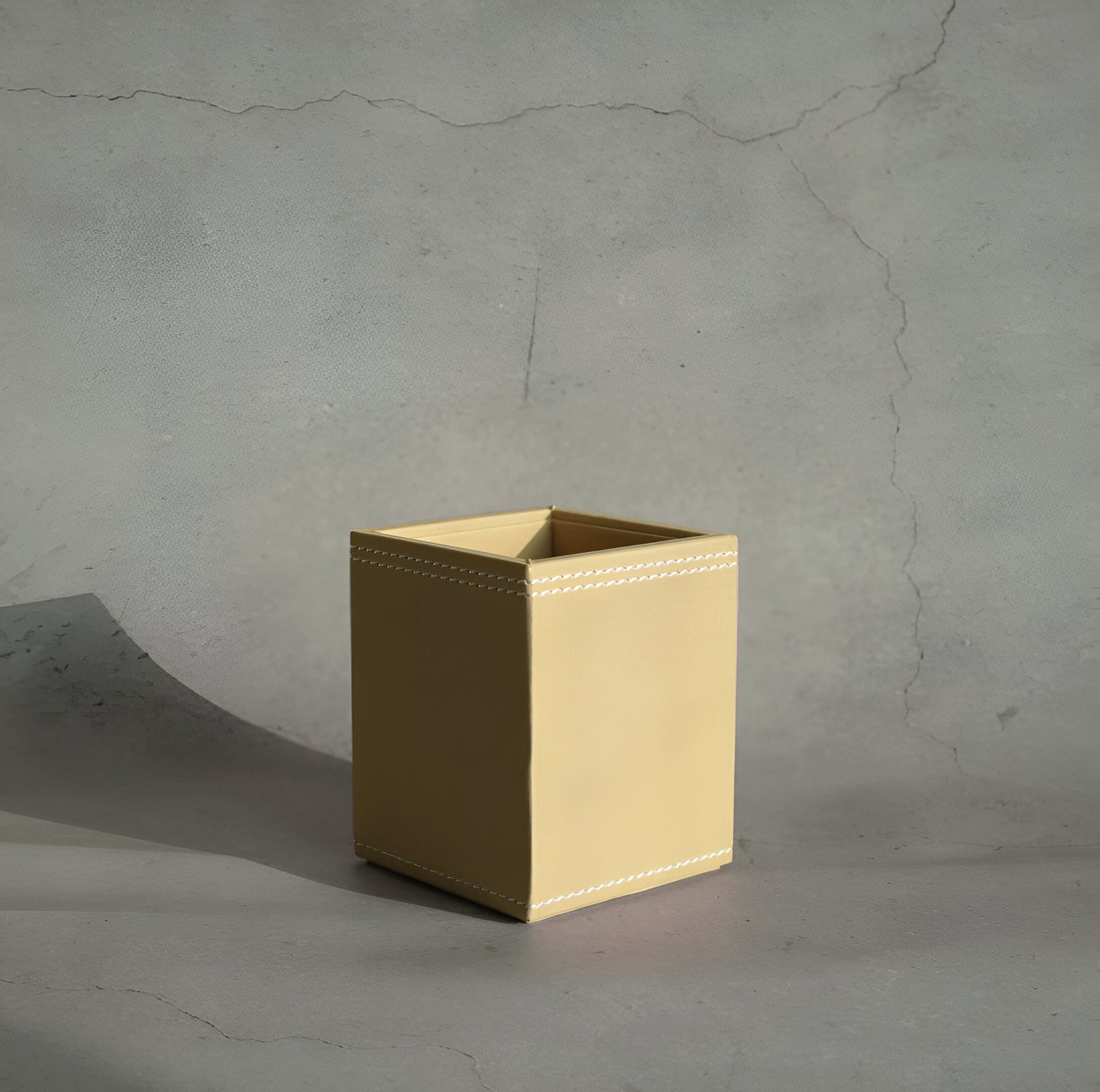 Sand Beige PU Leather Stationery Holder