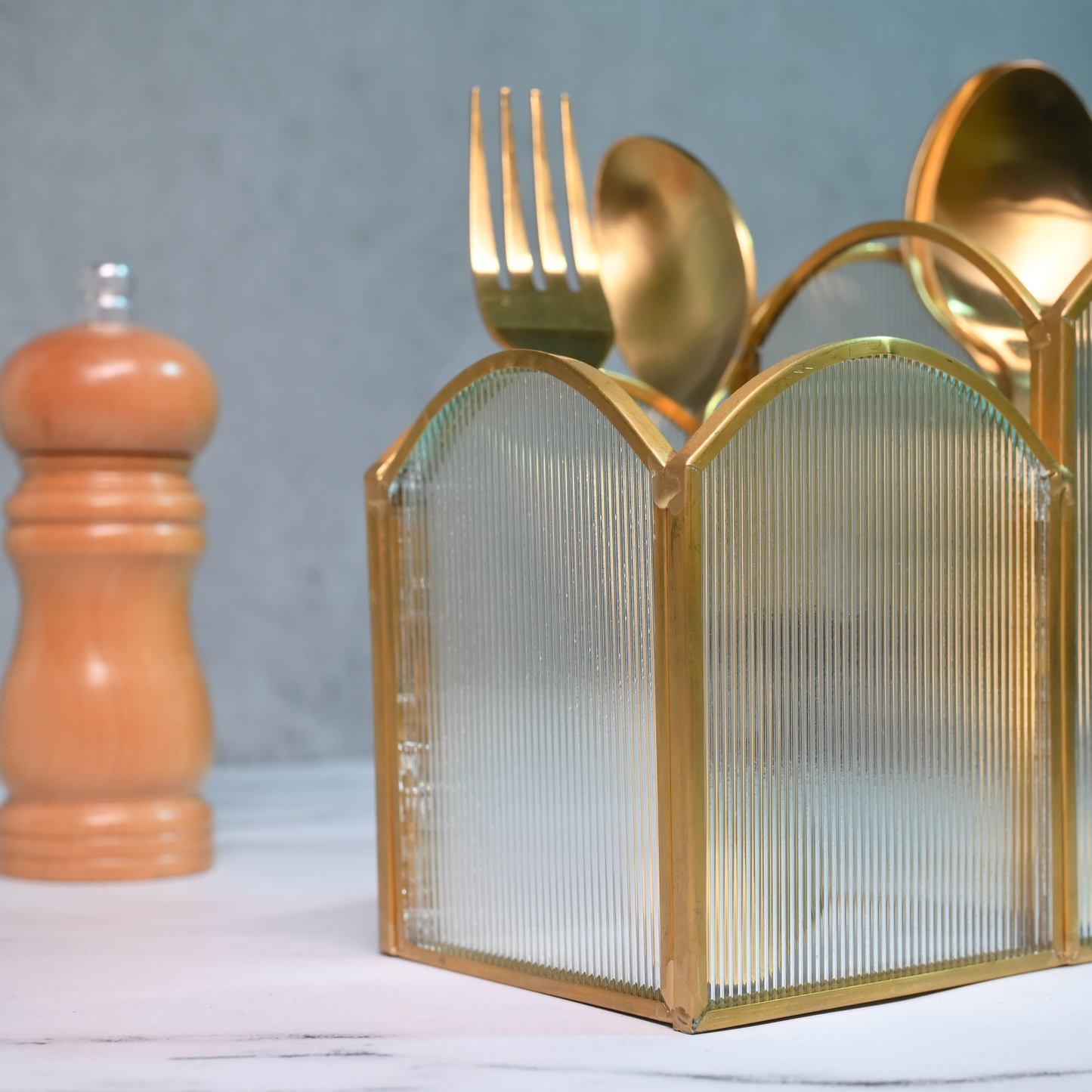 Glass Cutlery Holder with Gold Trims