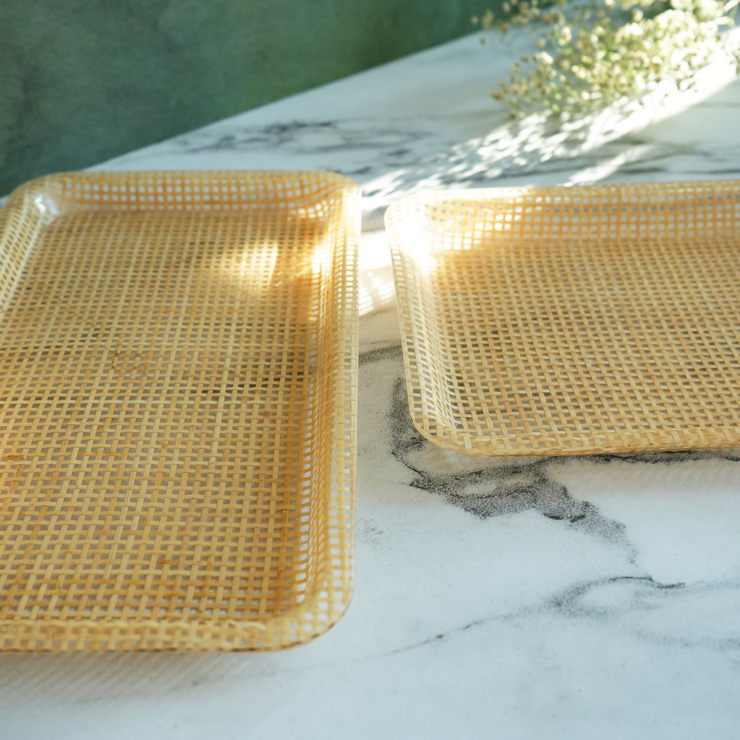 Box Weave Rattan Acrylic Serving Tray- Oblong set