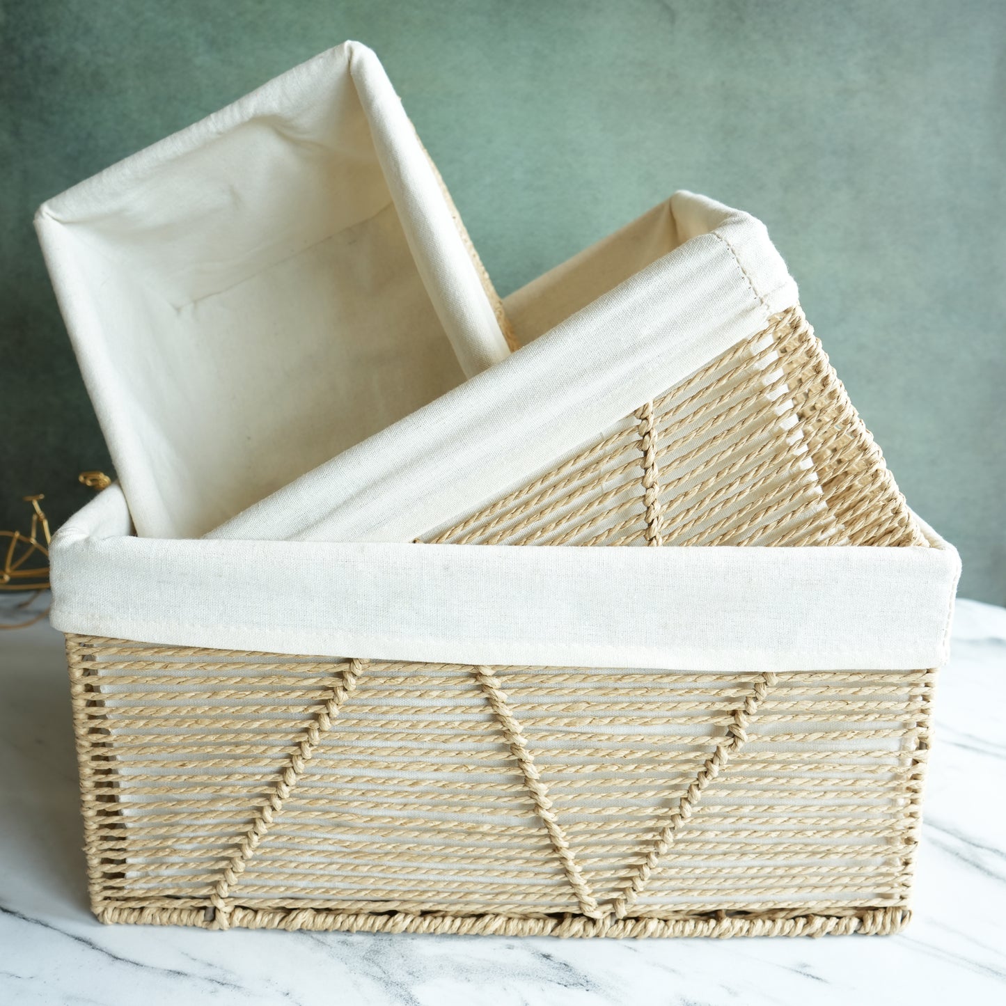 Woven Jute Storage Basket with Liner- Small