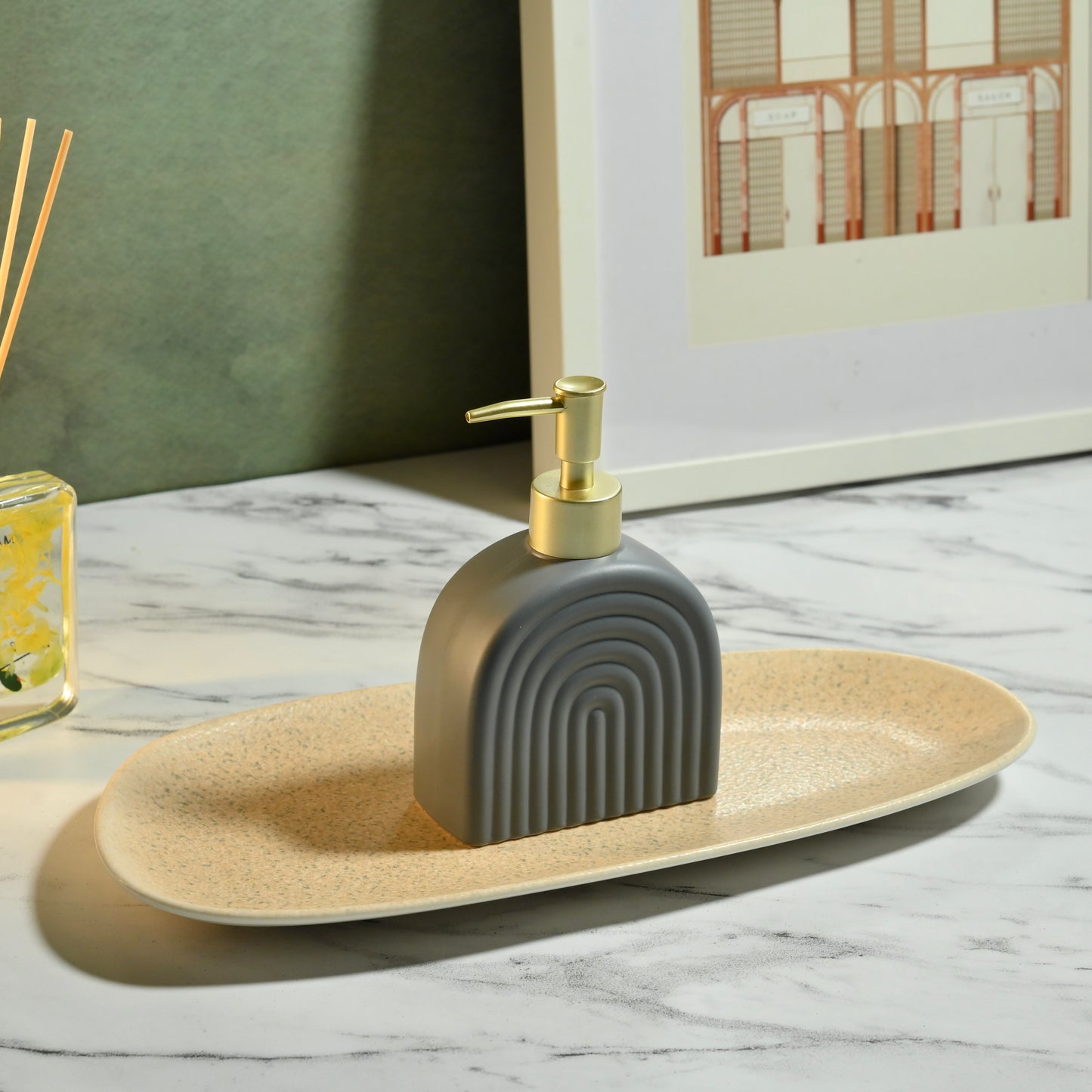 Ash Grey Textured Ceramic Liquid Soap Dispenser