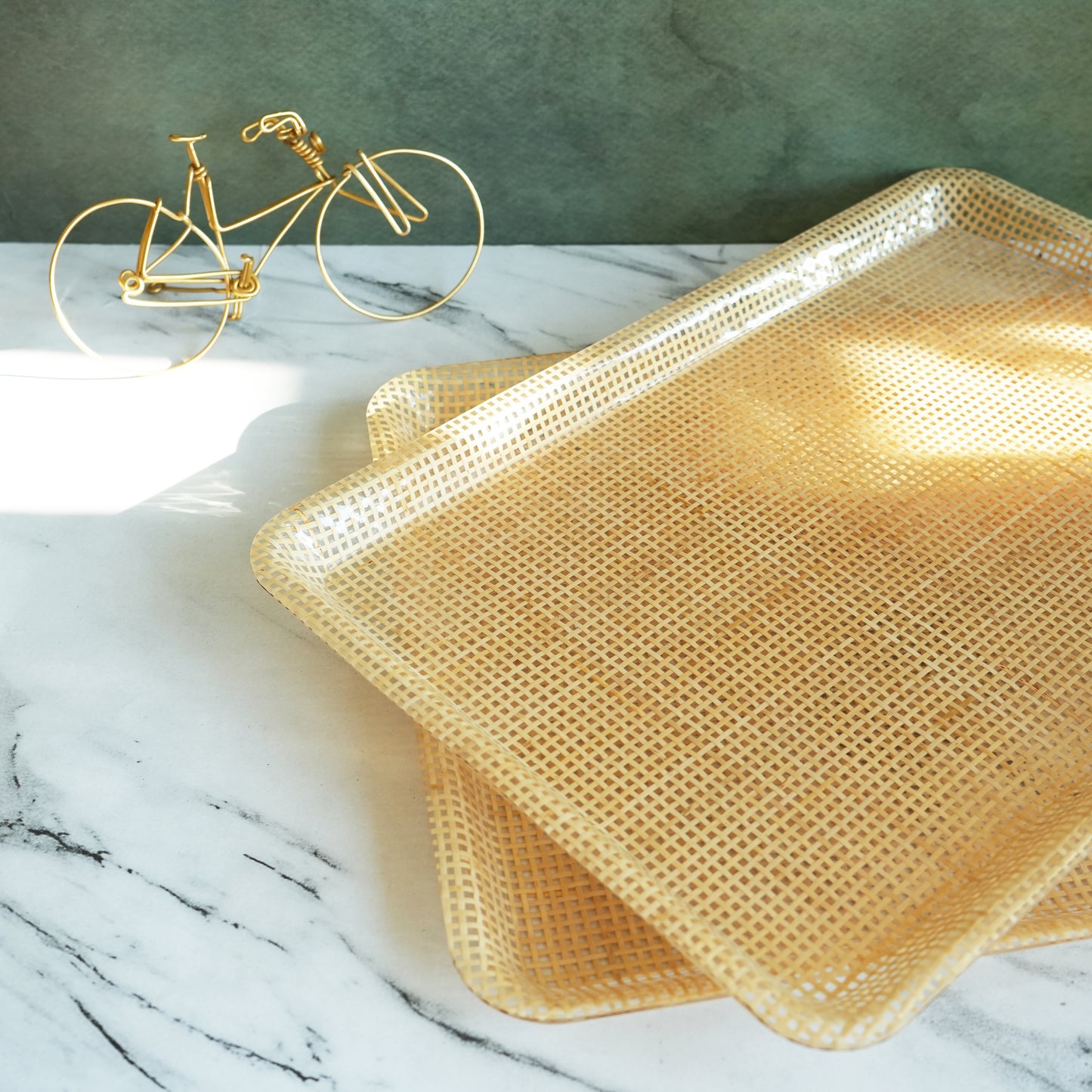 Box Weave Rattan Acrylic Serving Tray- Jumbo set