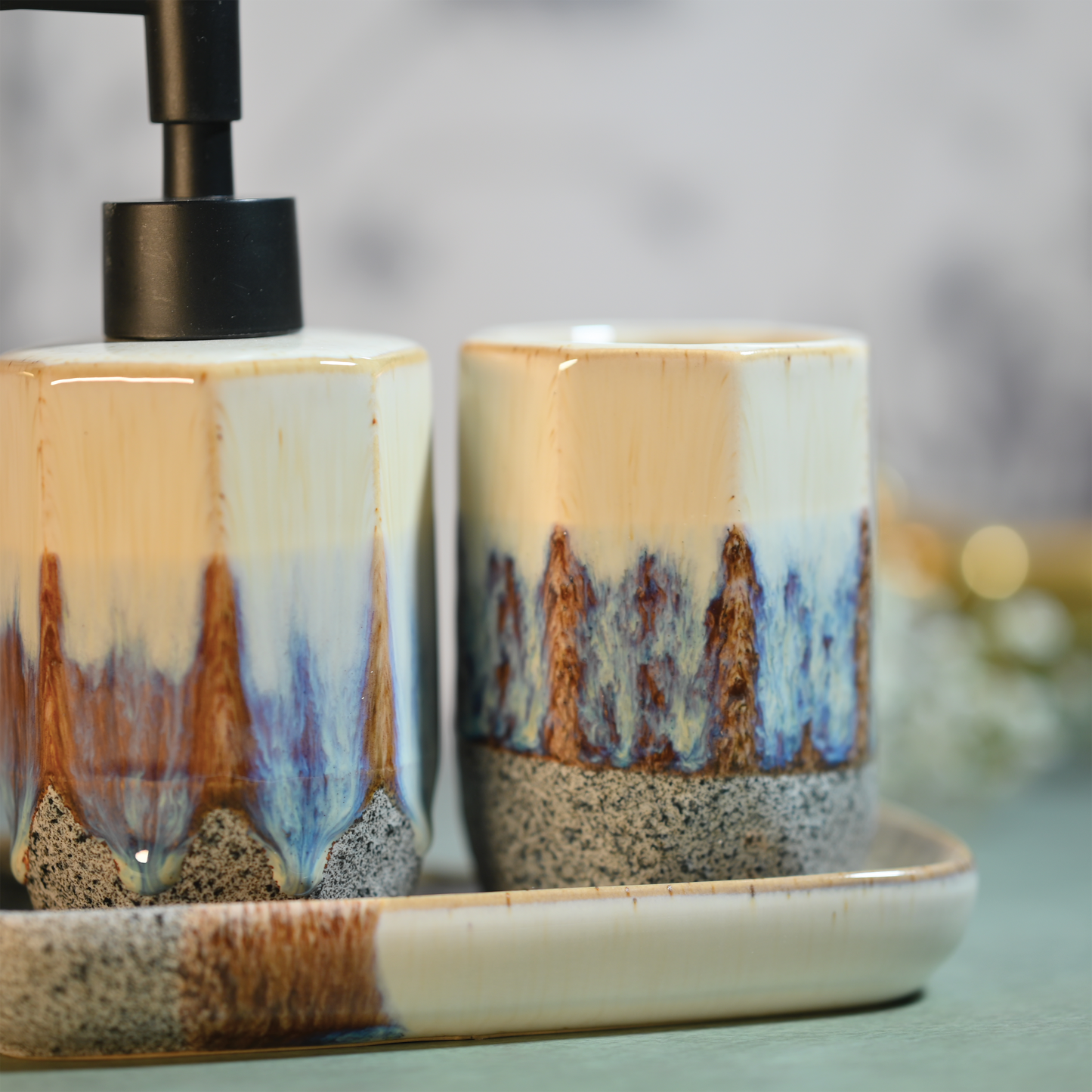 Dark Sea & Sand Ceramic 3-Piece Bathroom Set