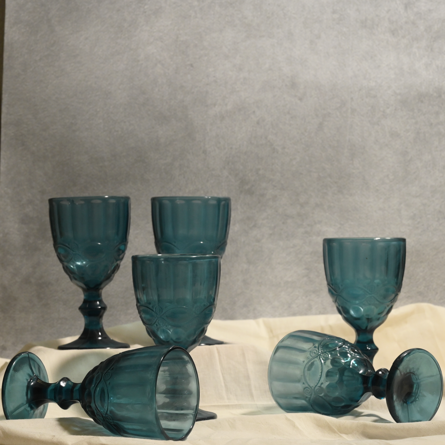 Blue Tinted Textured Cocktail Glass- Broad- Set of 6