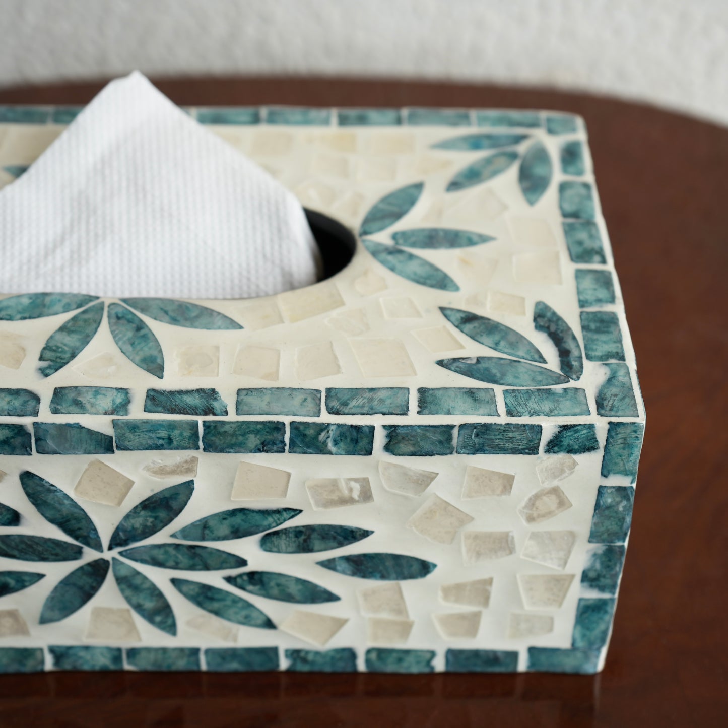 Mother-of-Pearl Rectangular Tissue Box - Aqua