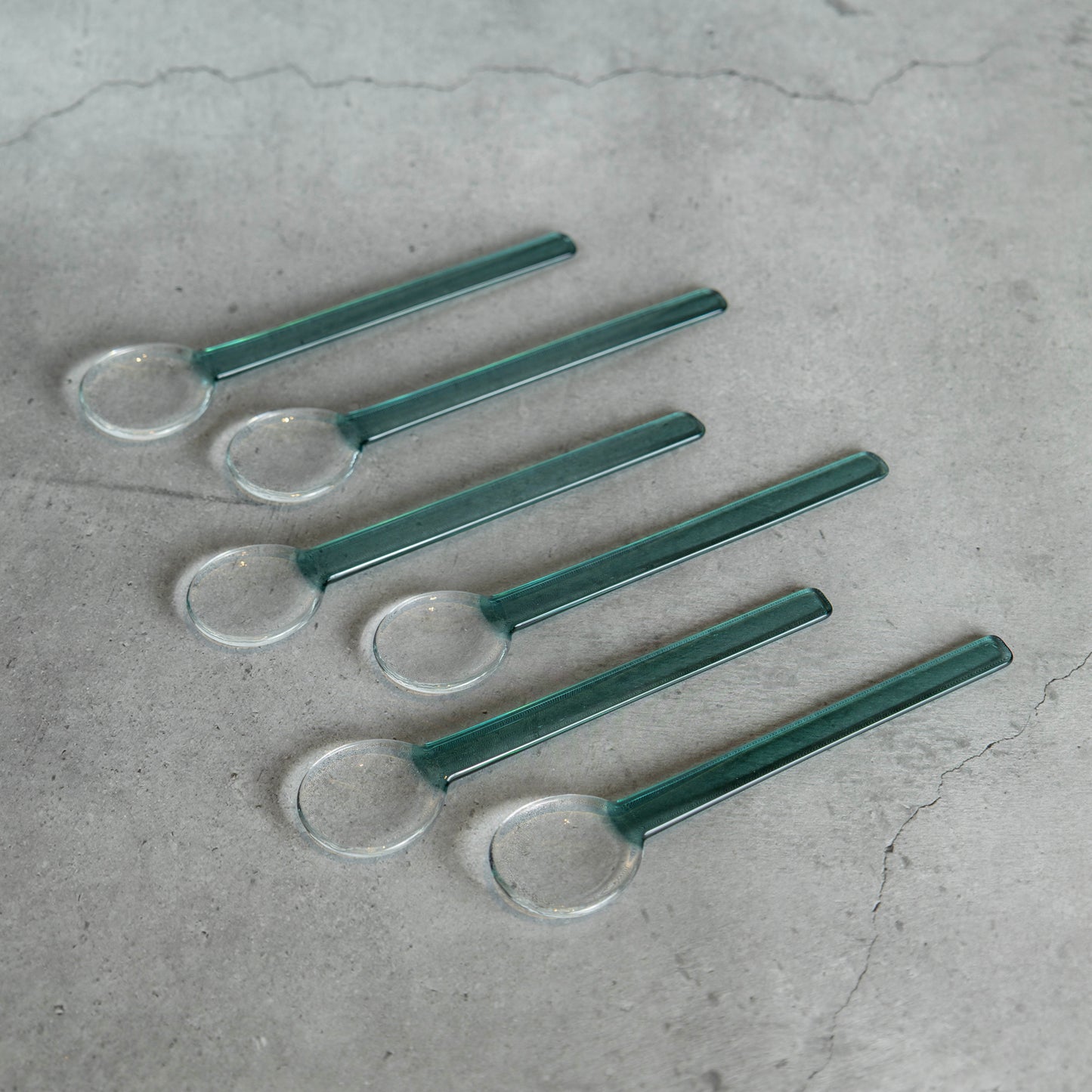 Emerald Green Tinted Glass Dessert Spoon Set