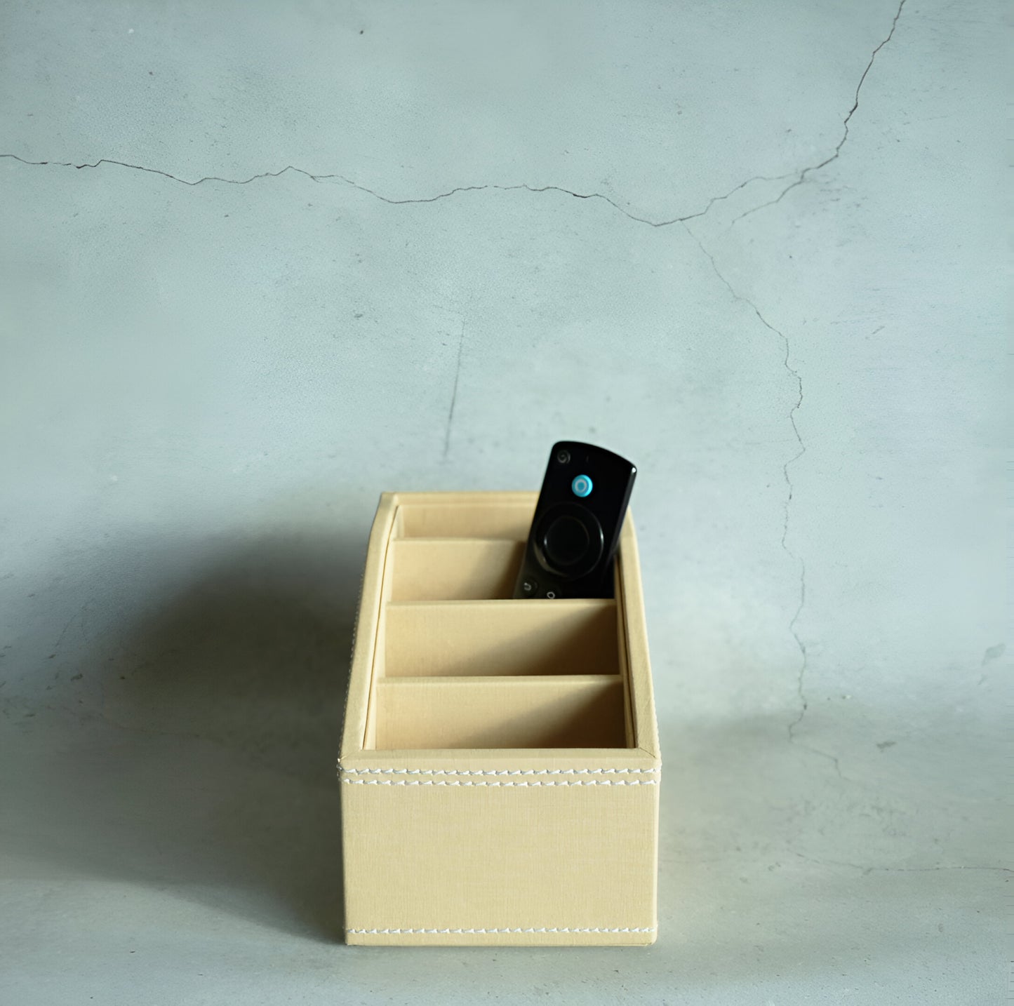 Sand Beige PU Leather Remote Control Organiser
