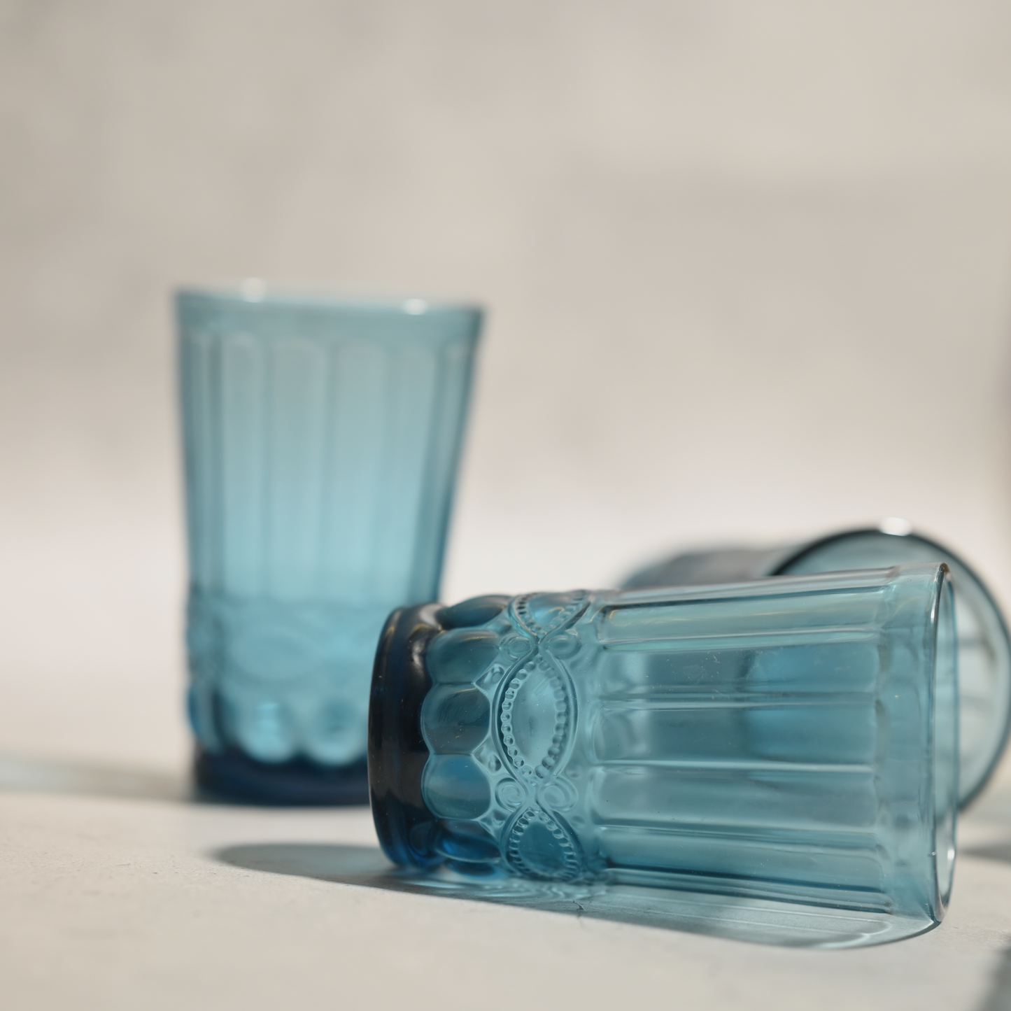 Blue Tinted Textured Glass- Tall- Set of 6