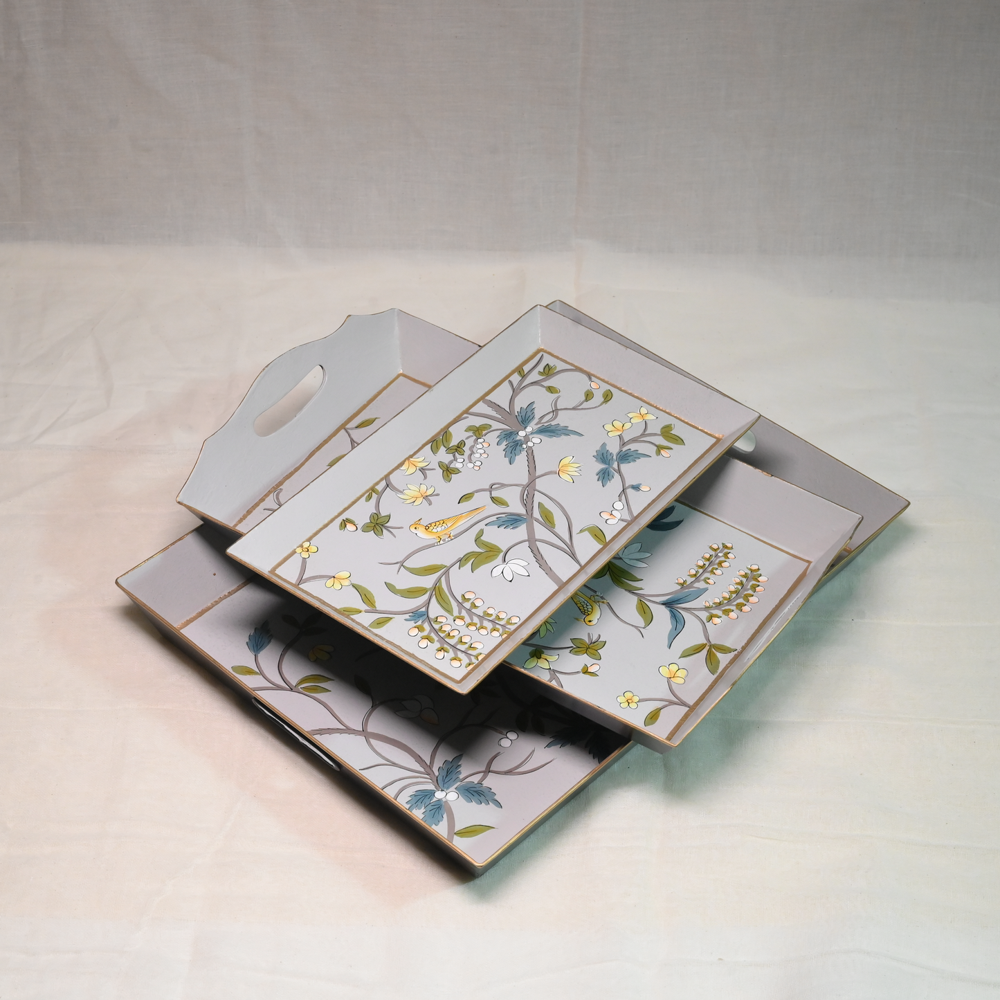 Hand-painted Gray Blossom Serving Tray- Small
