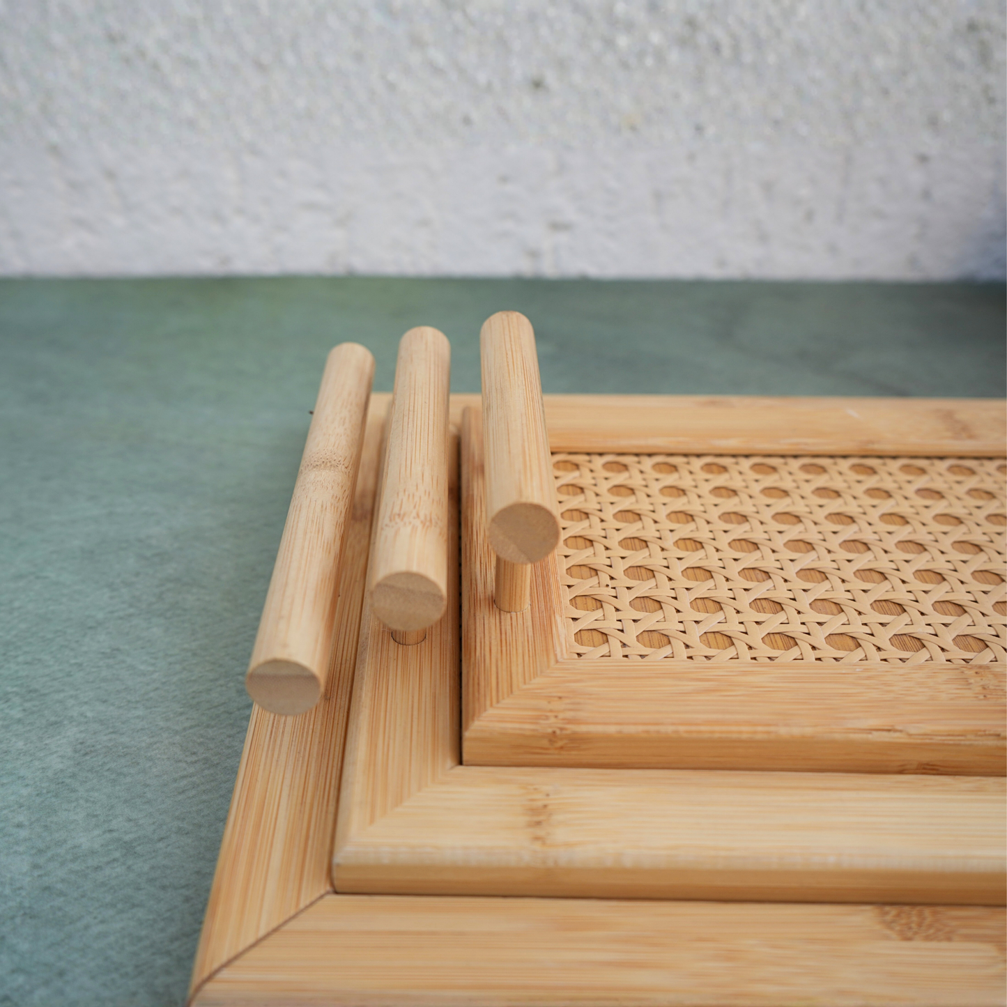 Handcrafted Rattan Serving Tray- Set of 3