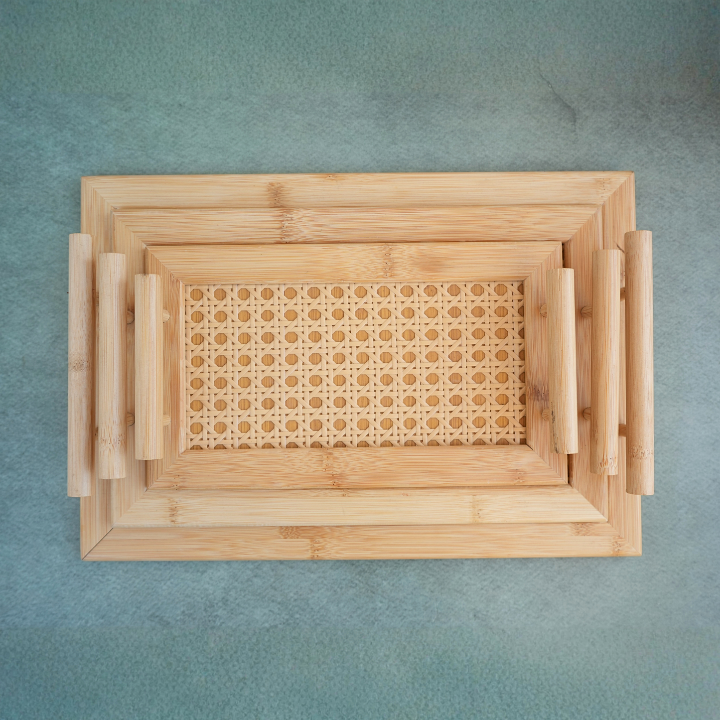 Handcrafted Rattan Serving Tray- Set of 3