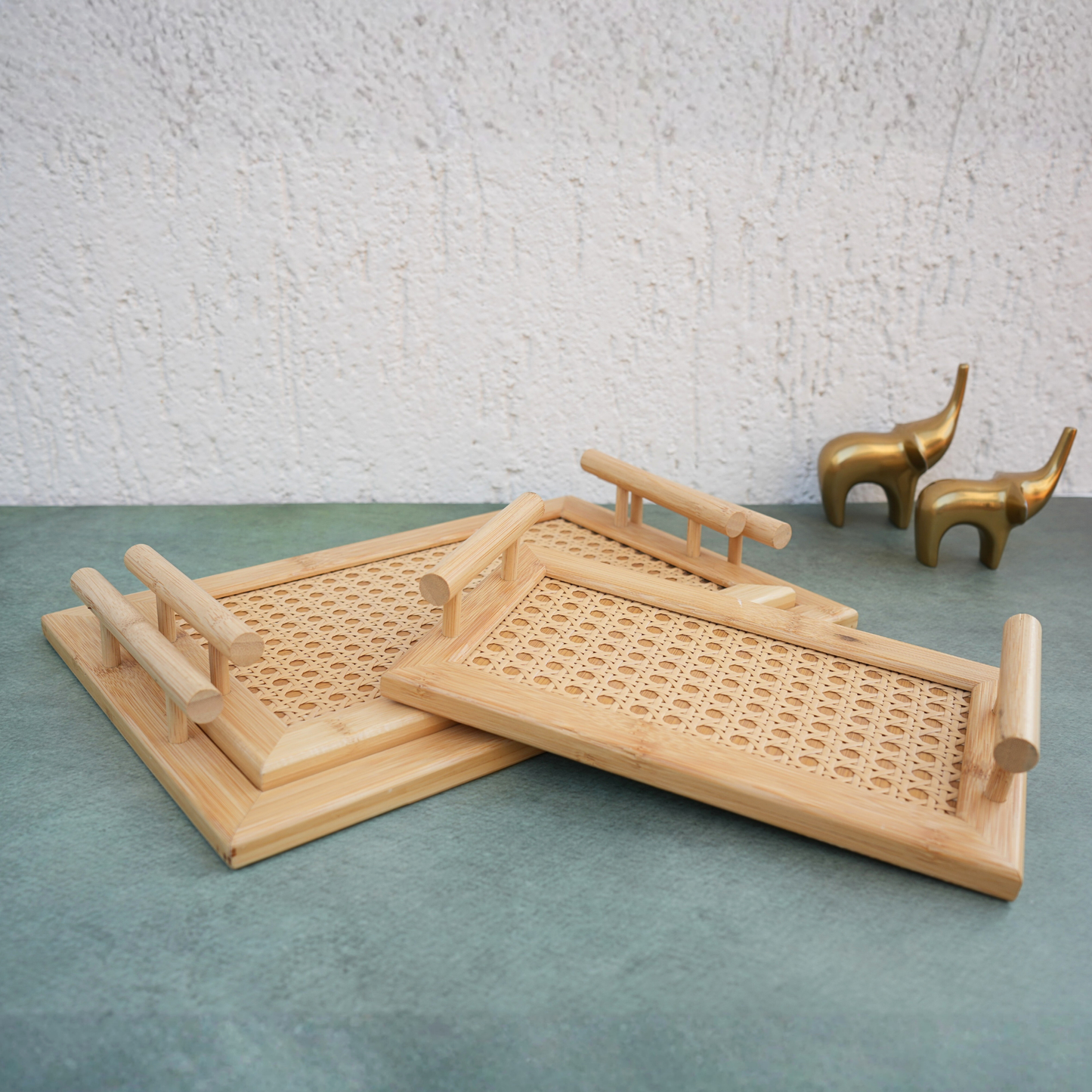 Handcrafted Rattan Serving Tray- Set of 3