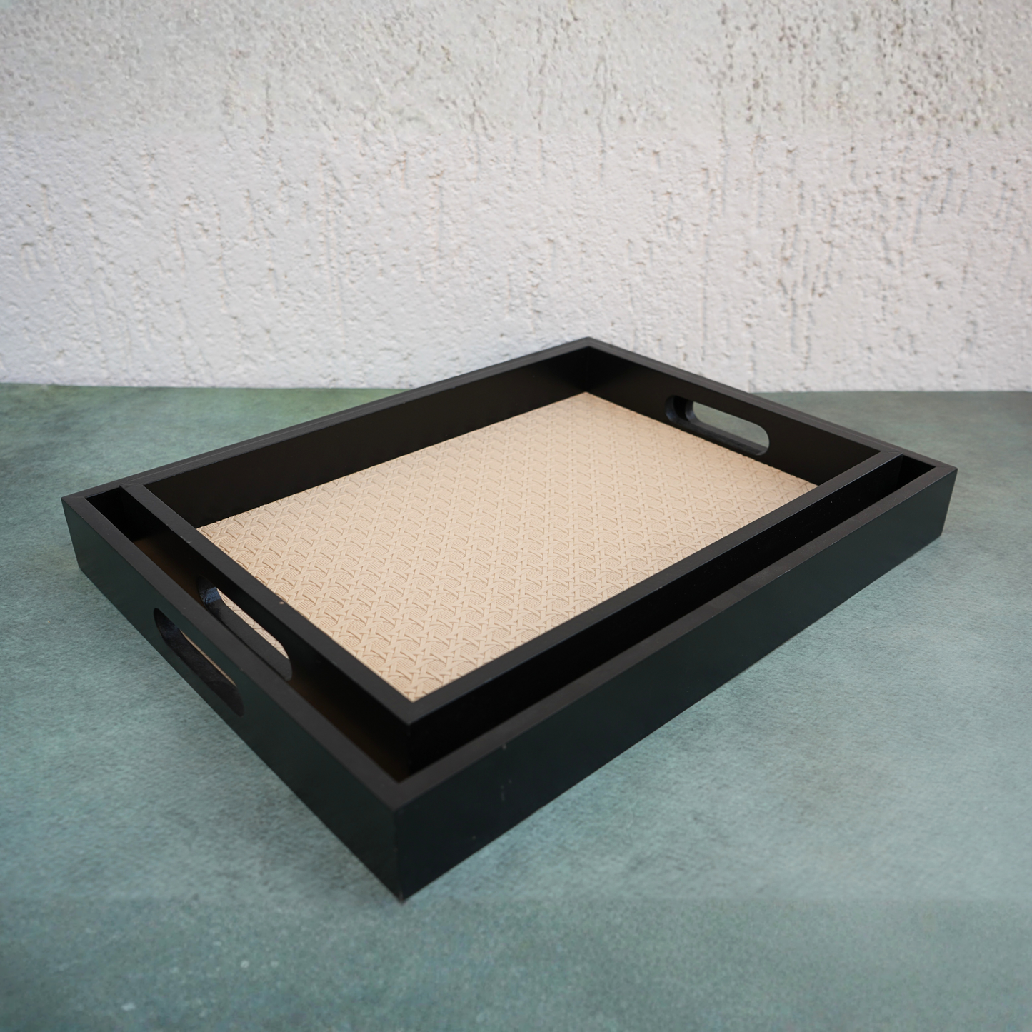 Beige Wooden Serving Tray- Set of 2