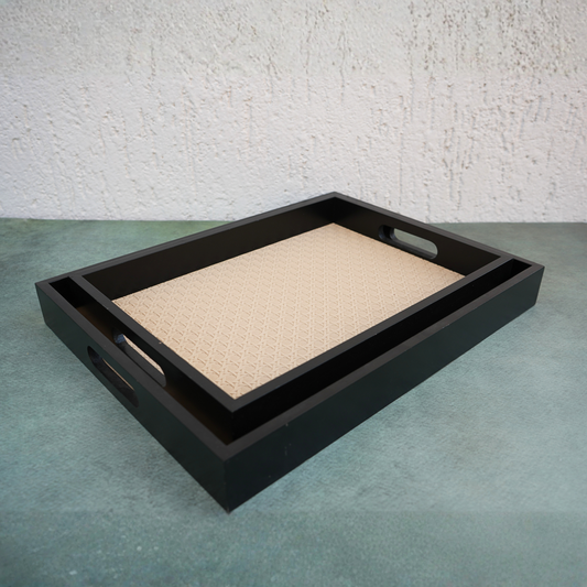Beige Wooden Serving Tray- Set of 2