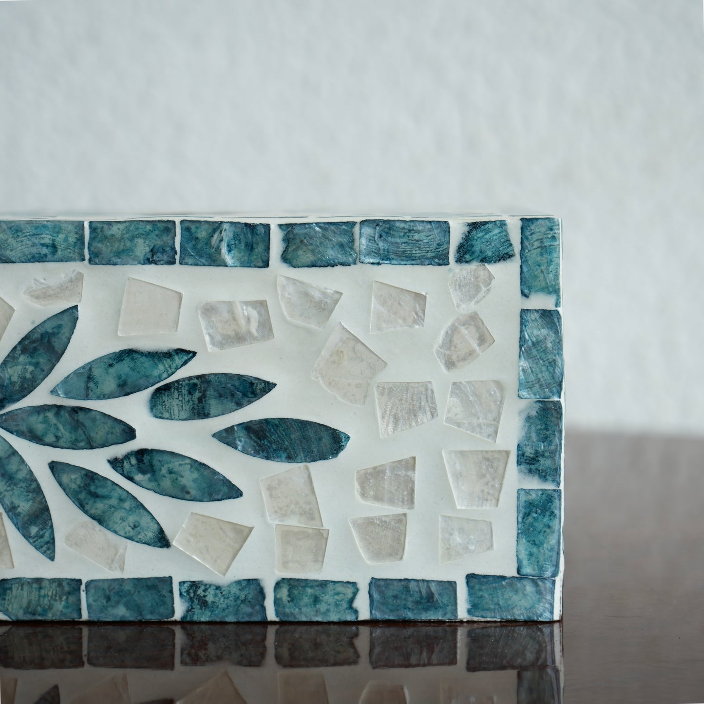 Mother-of-Pearl Rectangular Tissue Box - Aqua