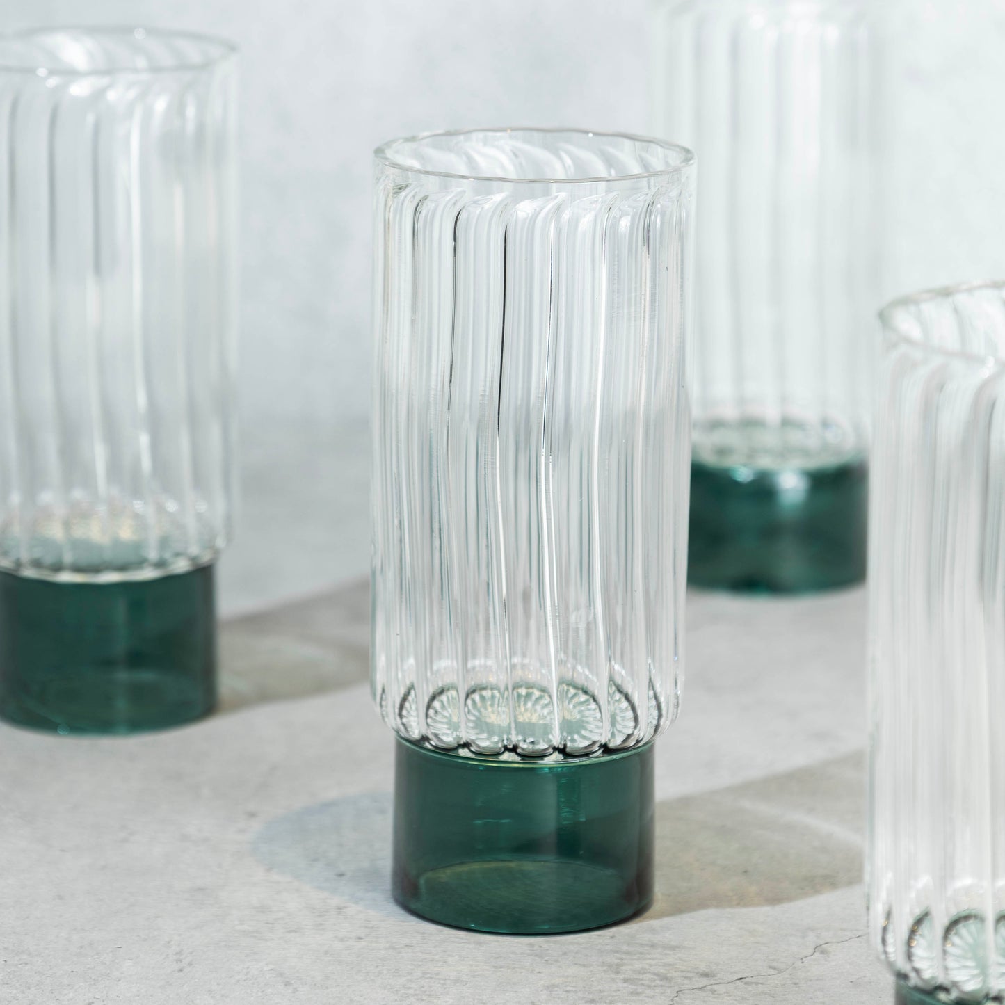 Emerald Green Ribbed Cocktail Glass- Set of 6