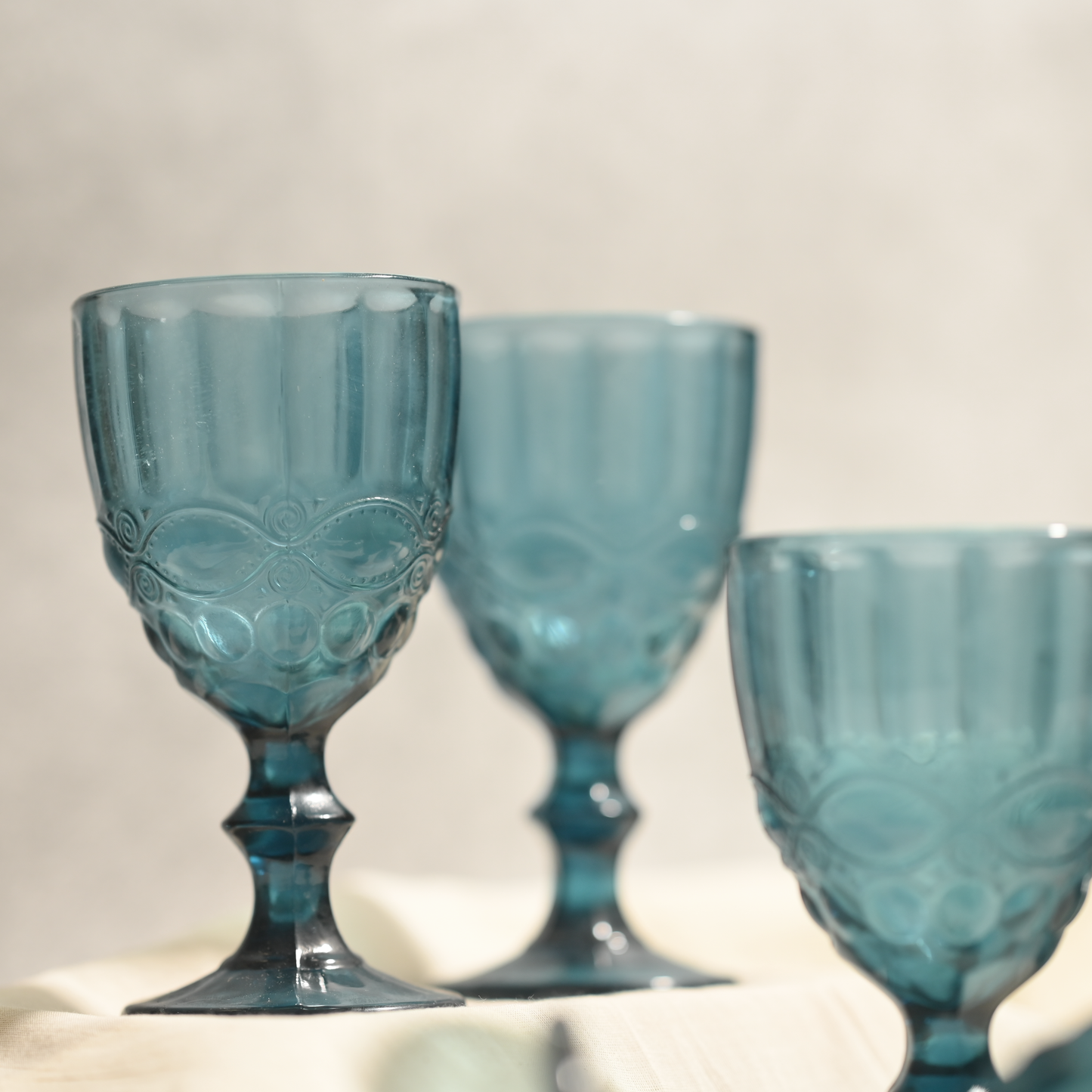 Blue Tinted Textured Cocktail Glass- Broad- Set of 6