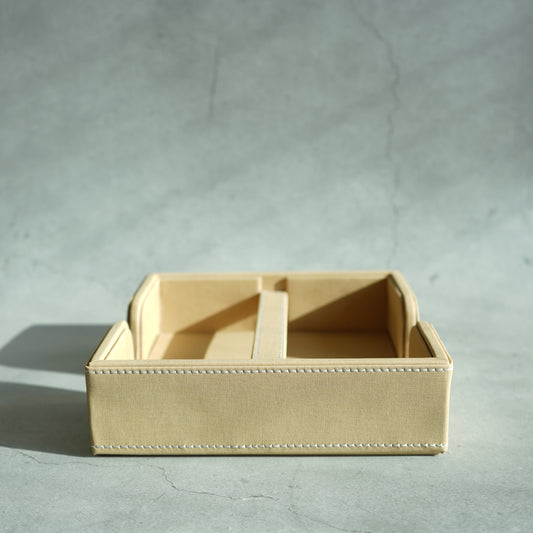 Sand Beige PU Leather Tissue Holder with Weighted Bar