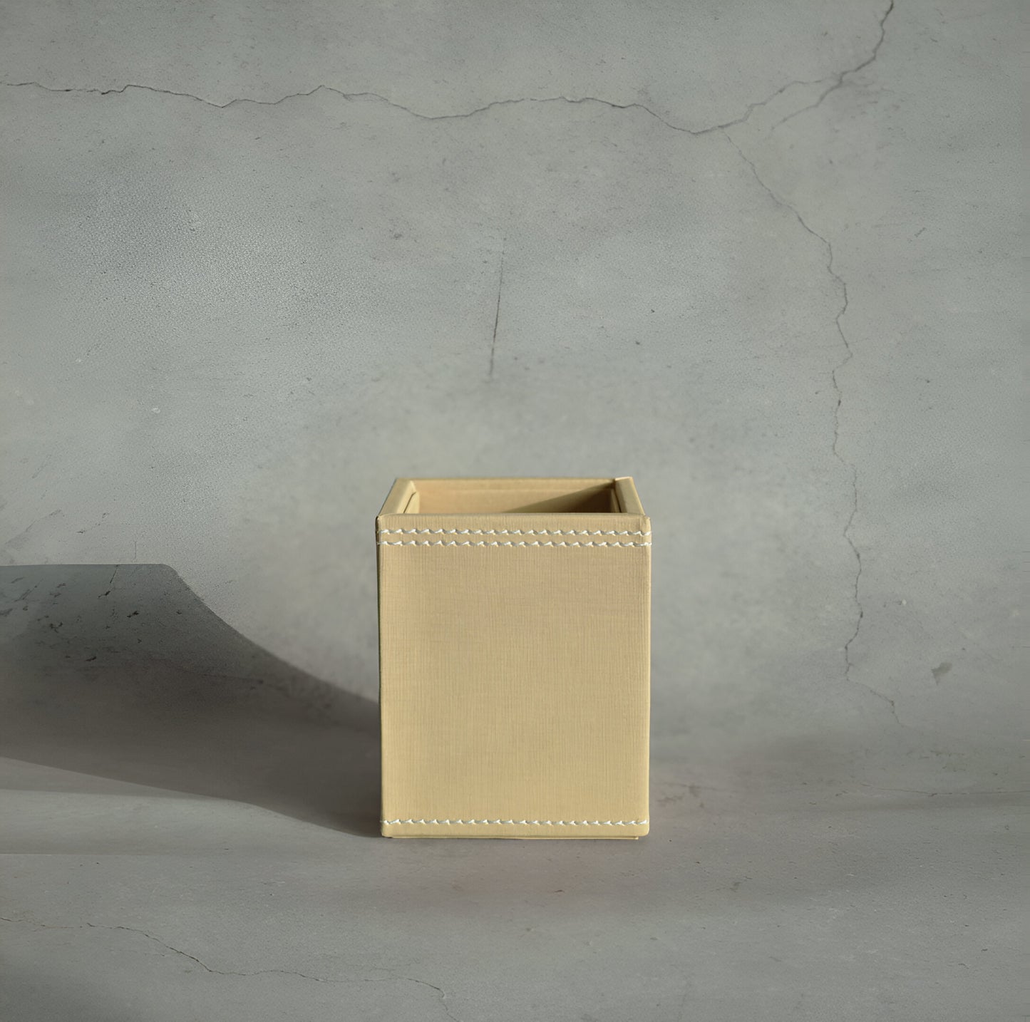 Sand Beige PU Leather Stationery Holder