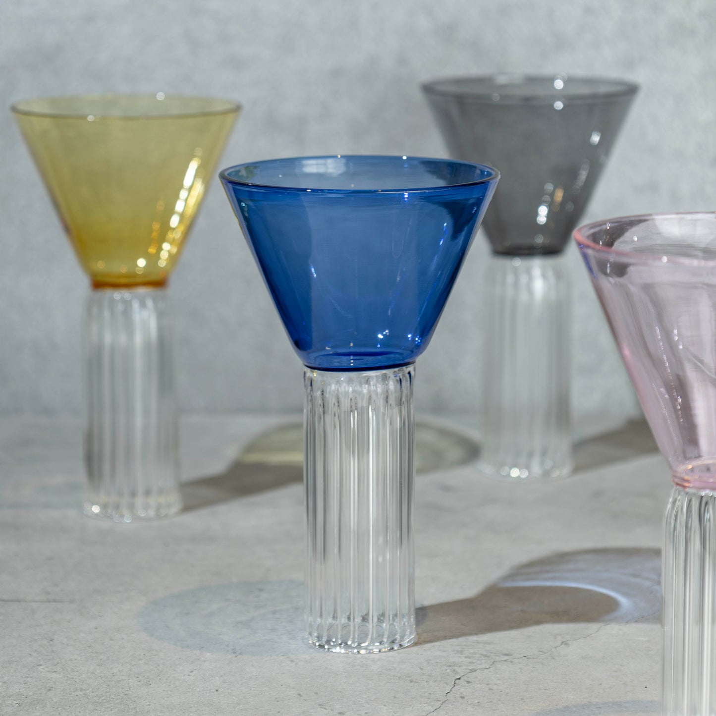 Tall Multi-Coloured Ribbed Cocktail Glass- Set of 6