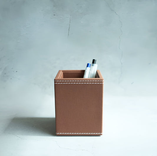 Umber Brown PU Leather Stationery Holder