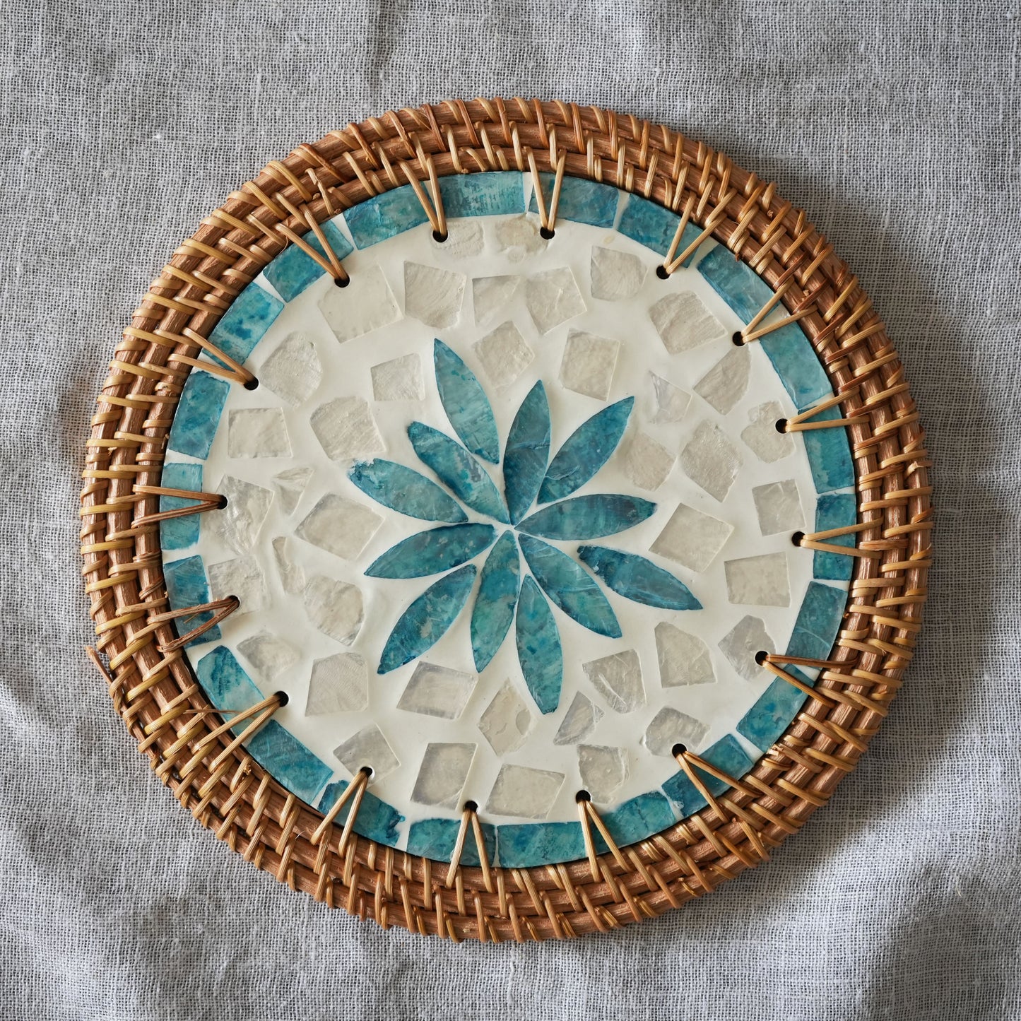 Mother-of-Pearl & Cane Trivet - Aqua