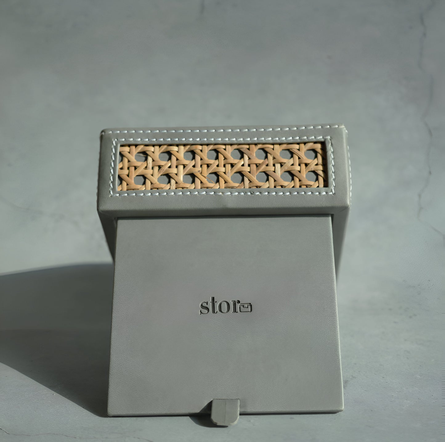 Stone Gray PU Leather & Rattan Tissue Box - Square