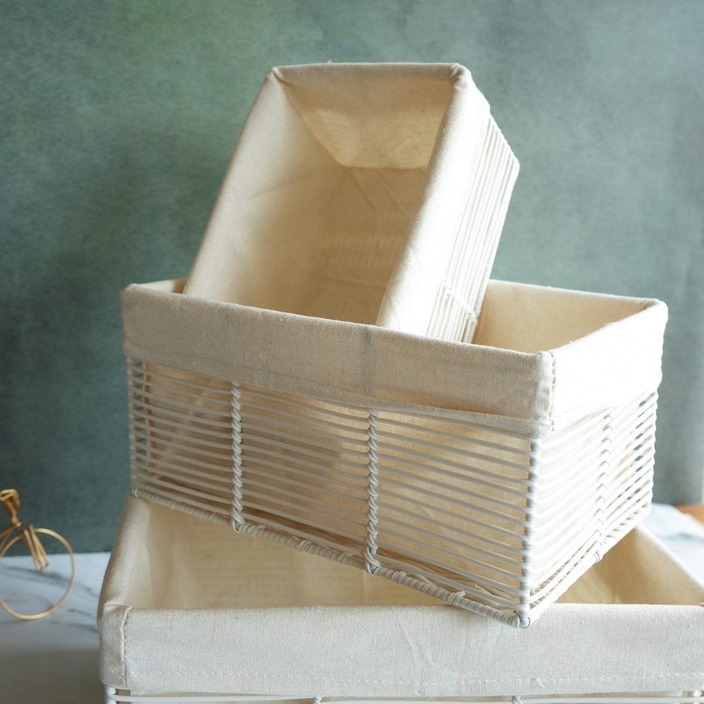 Woven Fiber Storage Basket with Liner- Small
