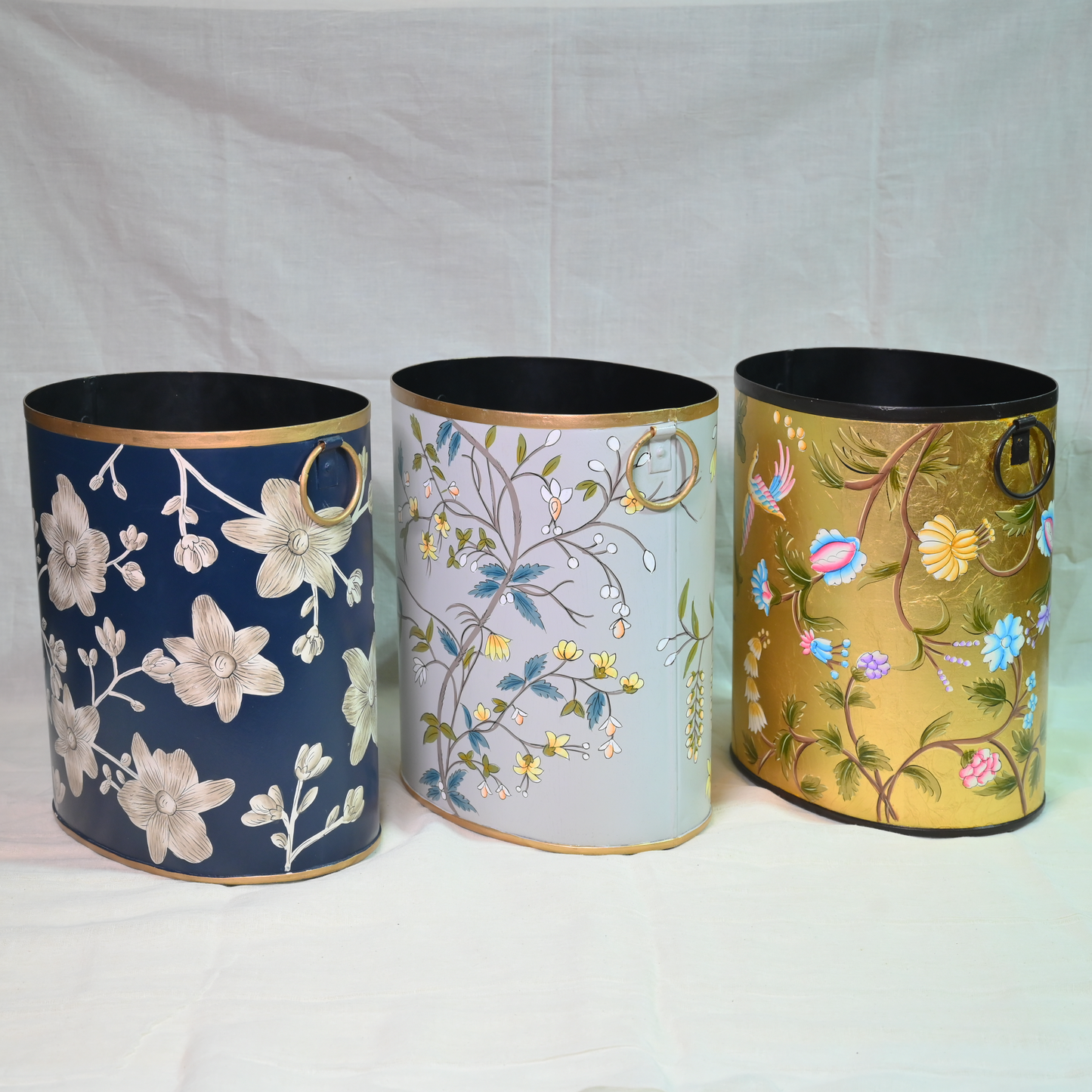 Hand-painted Gold Leaf Dustbin