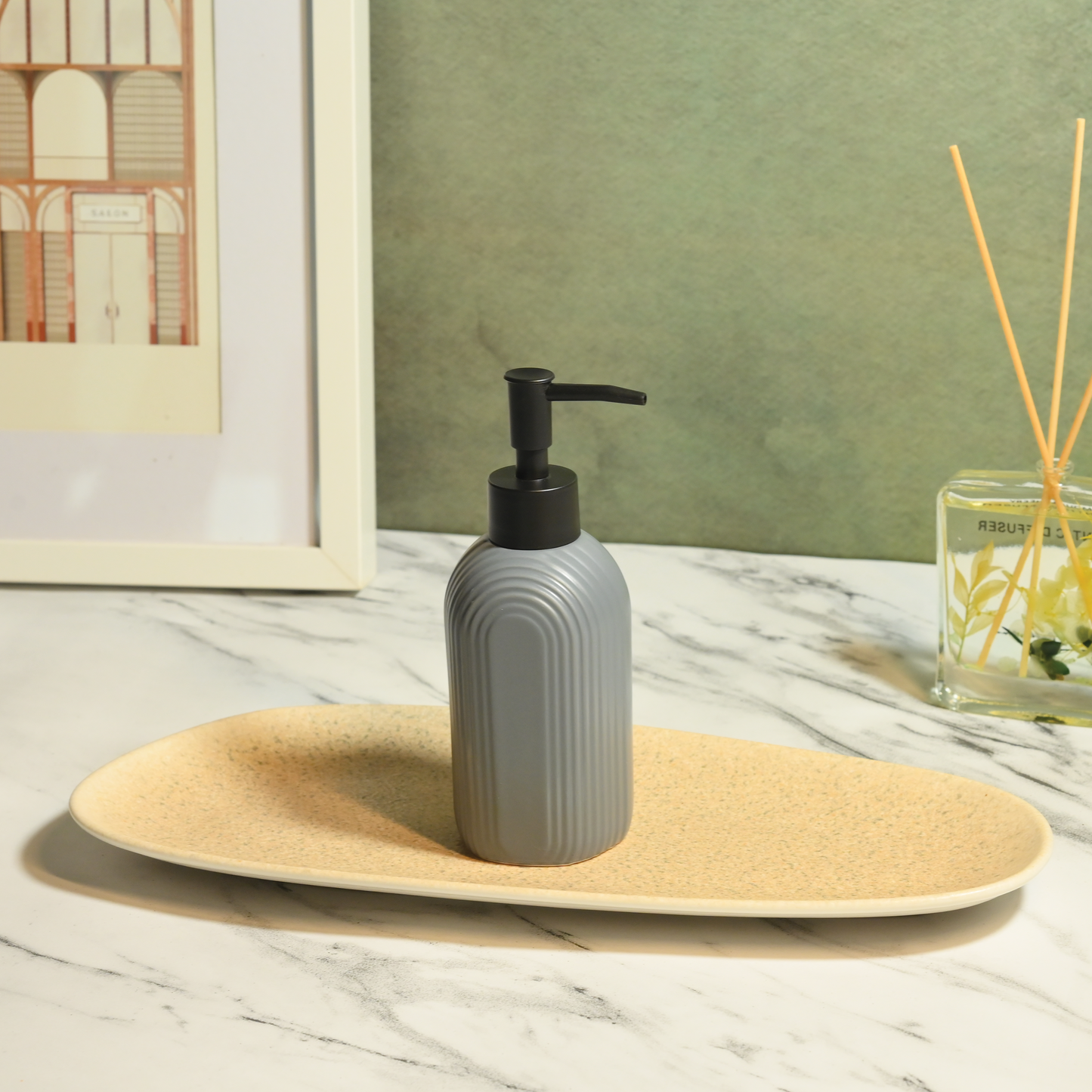 Ash Grey Textured Ceramic Liquid Soap Dispenser
