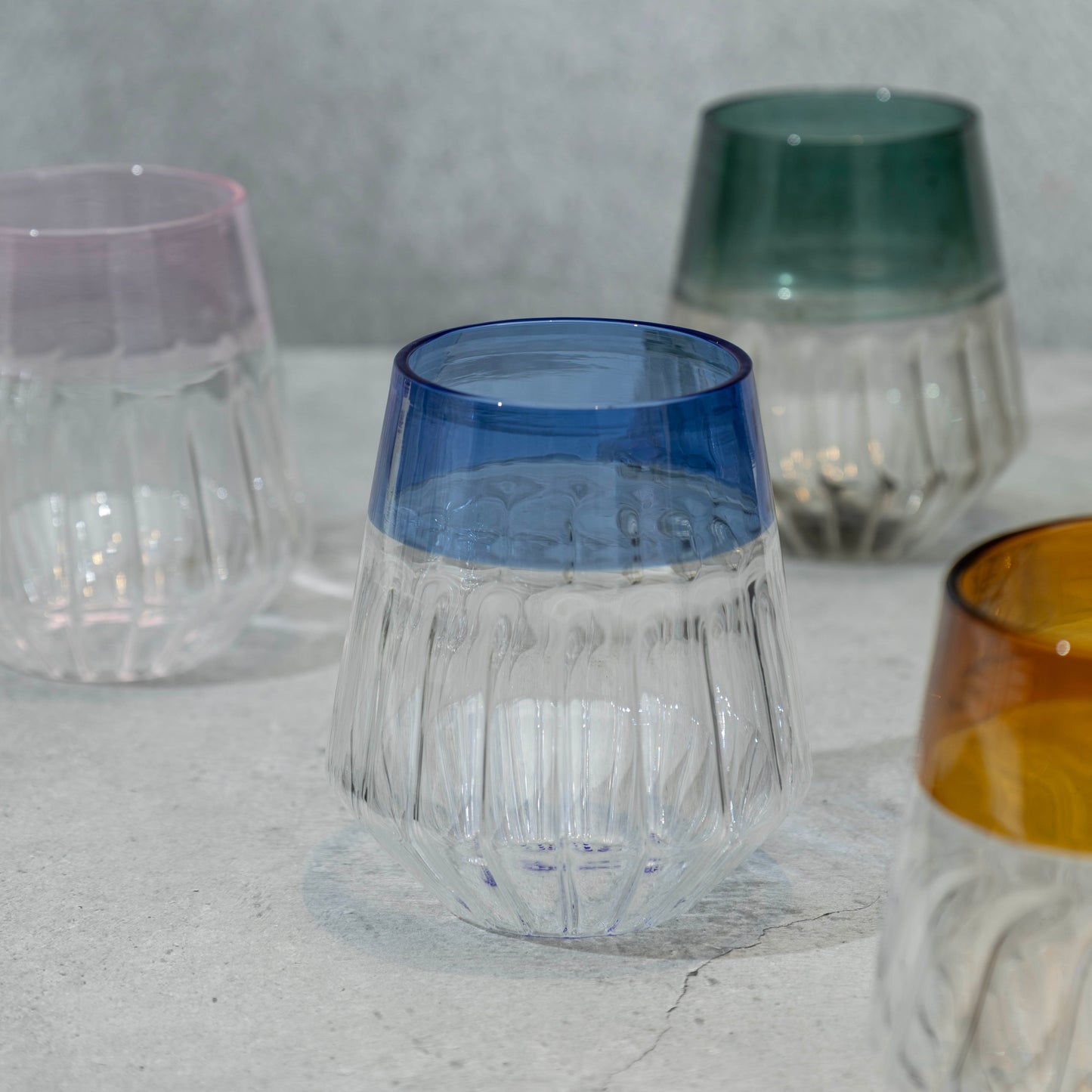 Short Multi-Coloured Ribbed Cocktail Glass- Set of 6