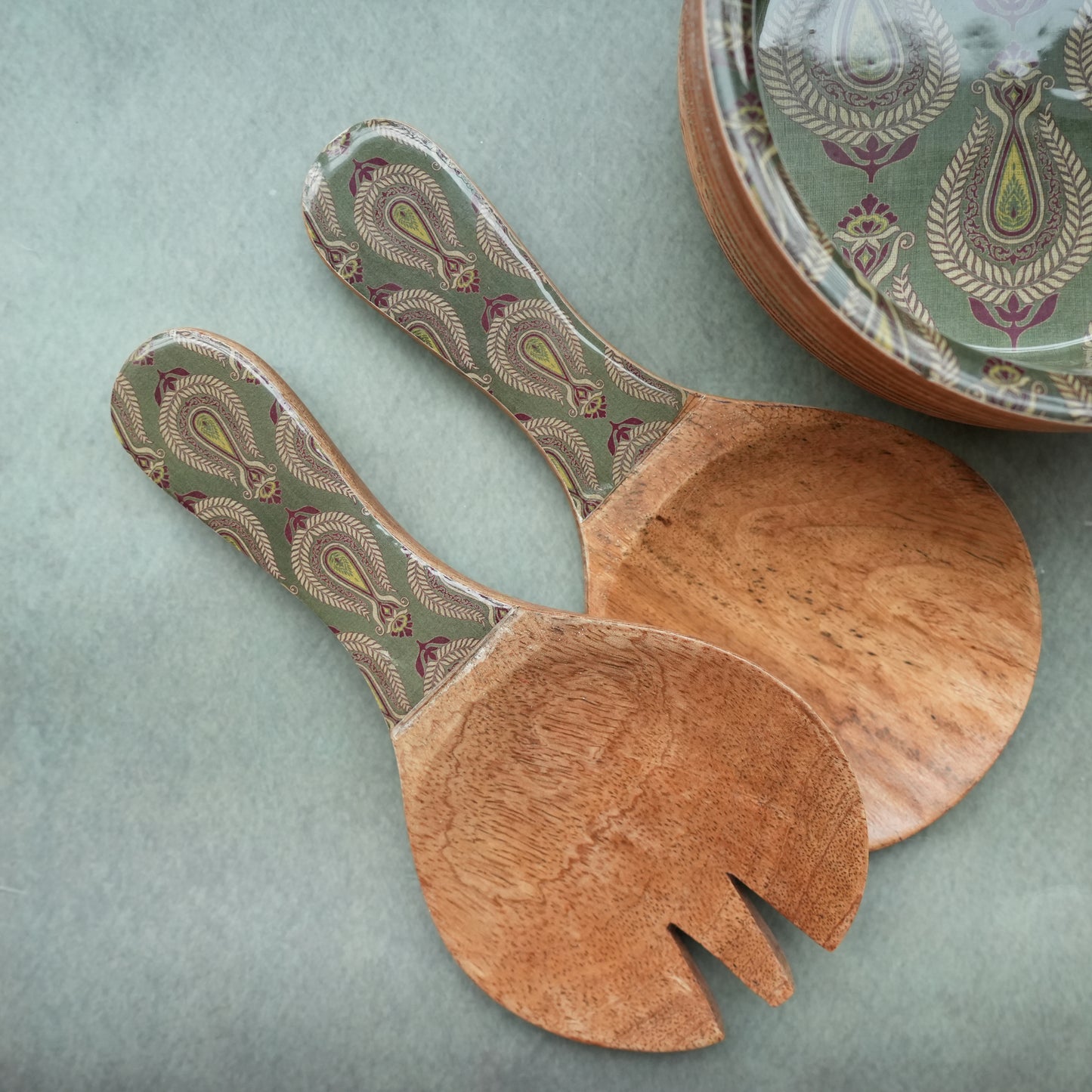 Paisley Wooden Salad Servers