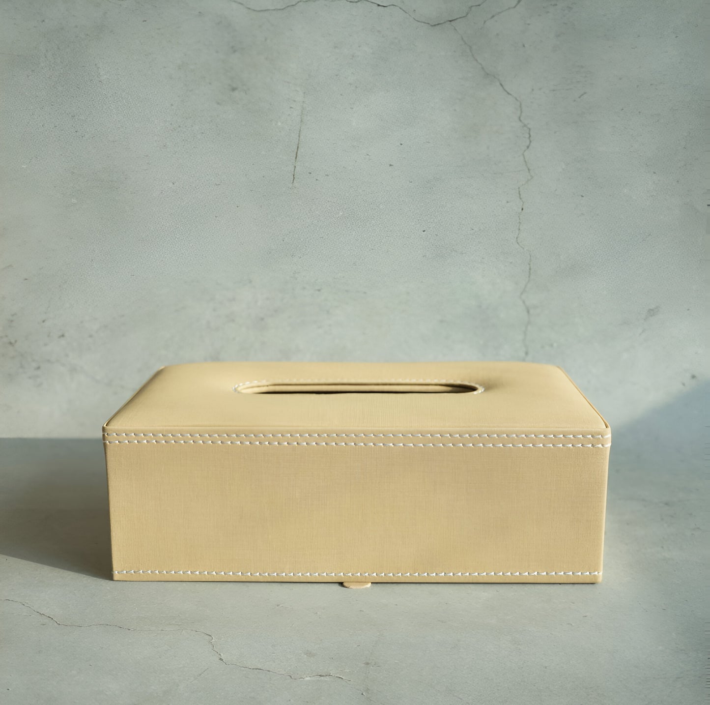 Sand Beige PU Leather Tissue Box - Rectangle