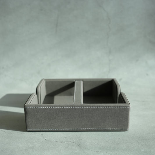 Stone Gray PU Leather Tissue Holder with Weighted Bar