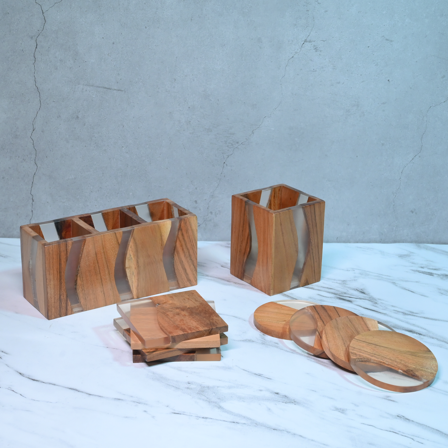 Brown Translucent Resin and Wooden Cutlery Holder