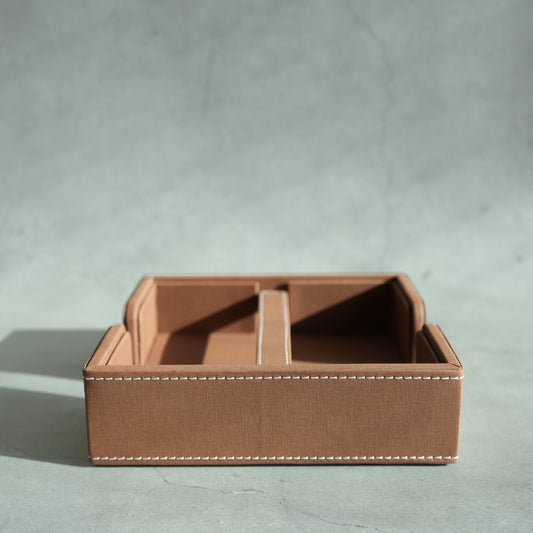 Umber Brown PU Leather Tissue Holder with Weighted Bar