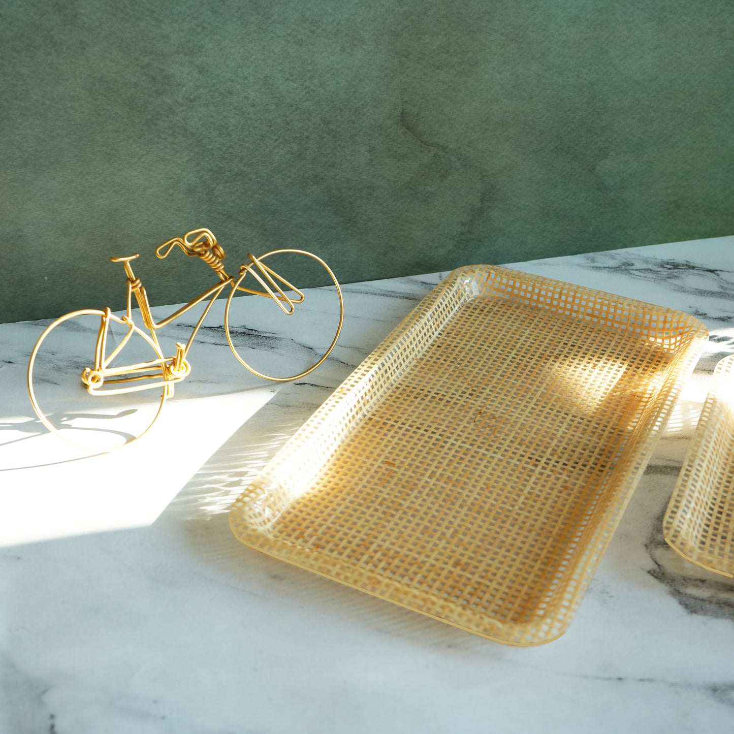 Box Weave Rattan Acrylic Serving Tray- Oblong set