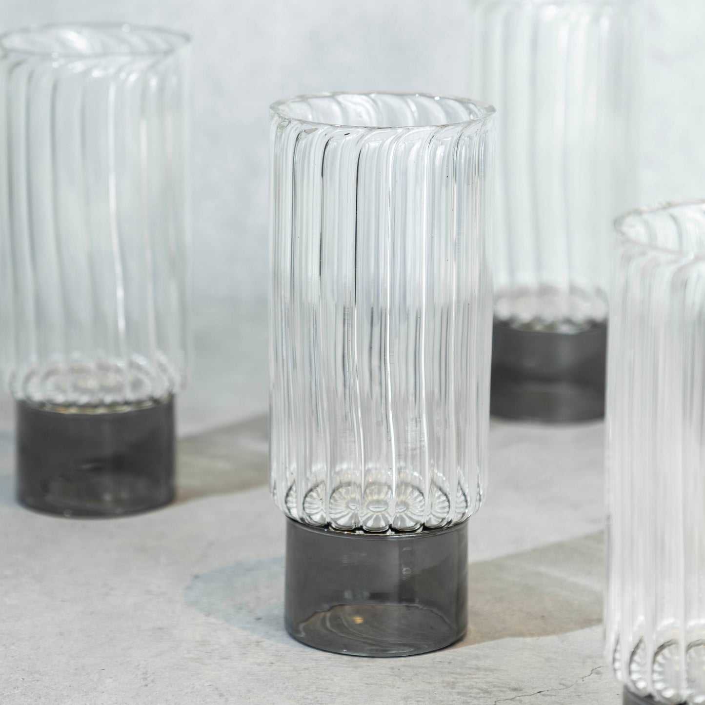 Gray Ribbed Cocktail Glass- Set of 6