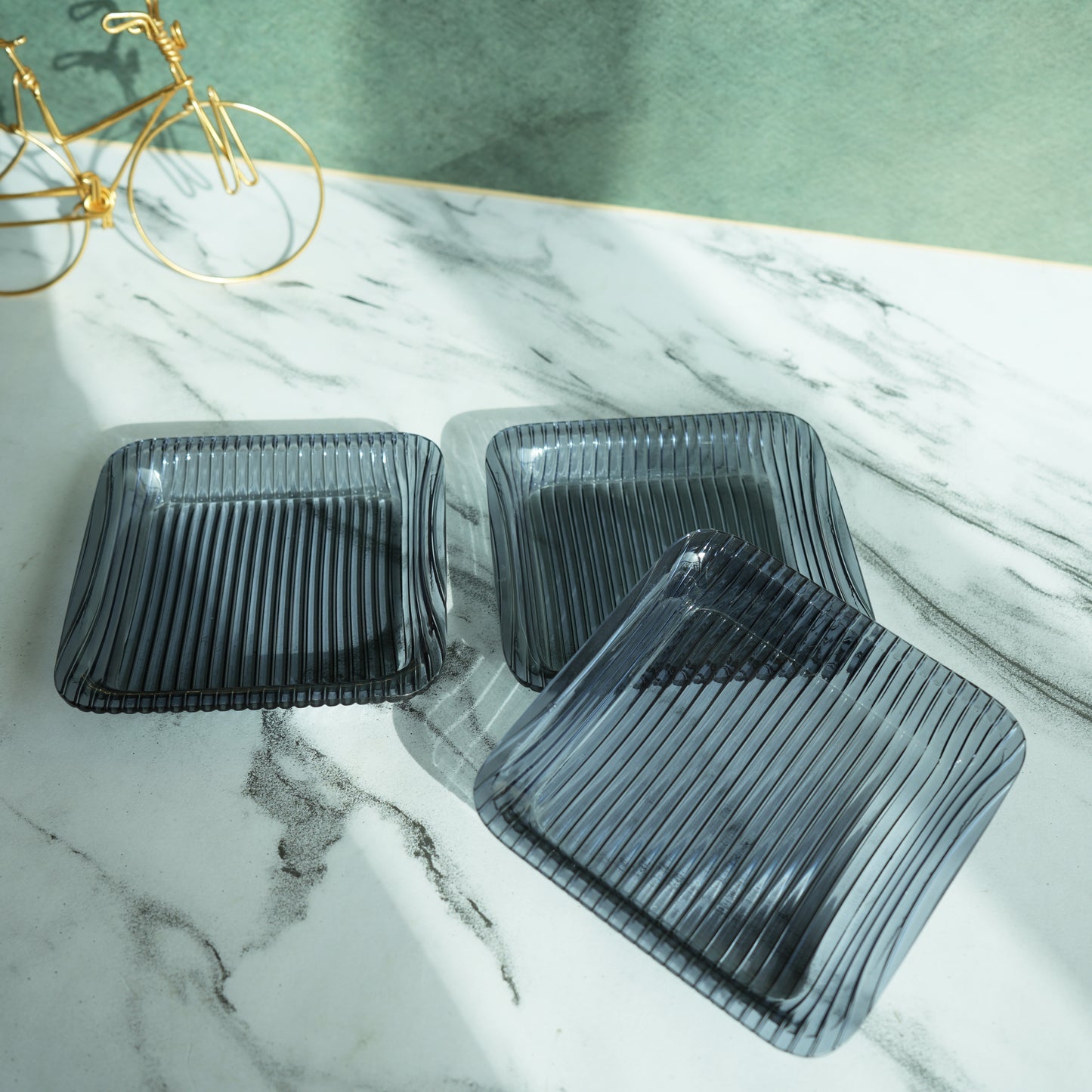 Aqua Ribbed Acrylic Single-Serve Tray- Pack of 3