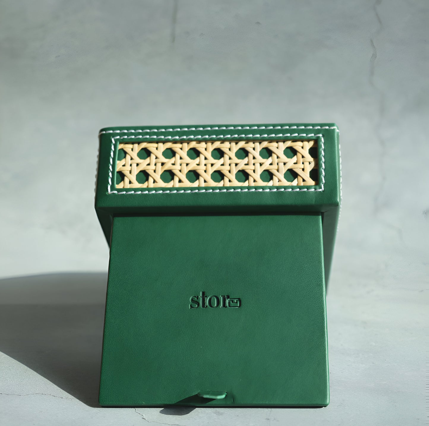 Emerald Green PU Leather & Rattan Tissue Box - Square