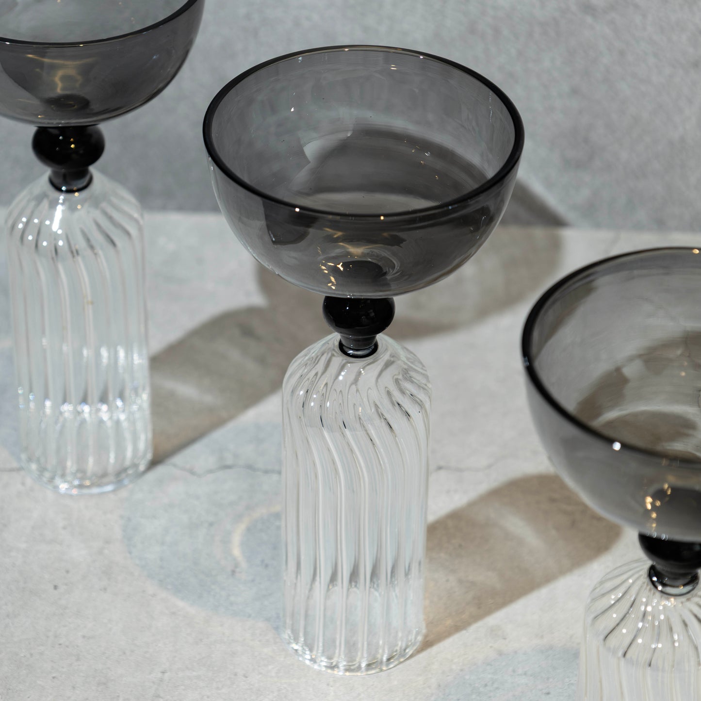 Gray Ribbed Coupe Glass- Set of 4