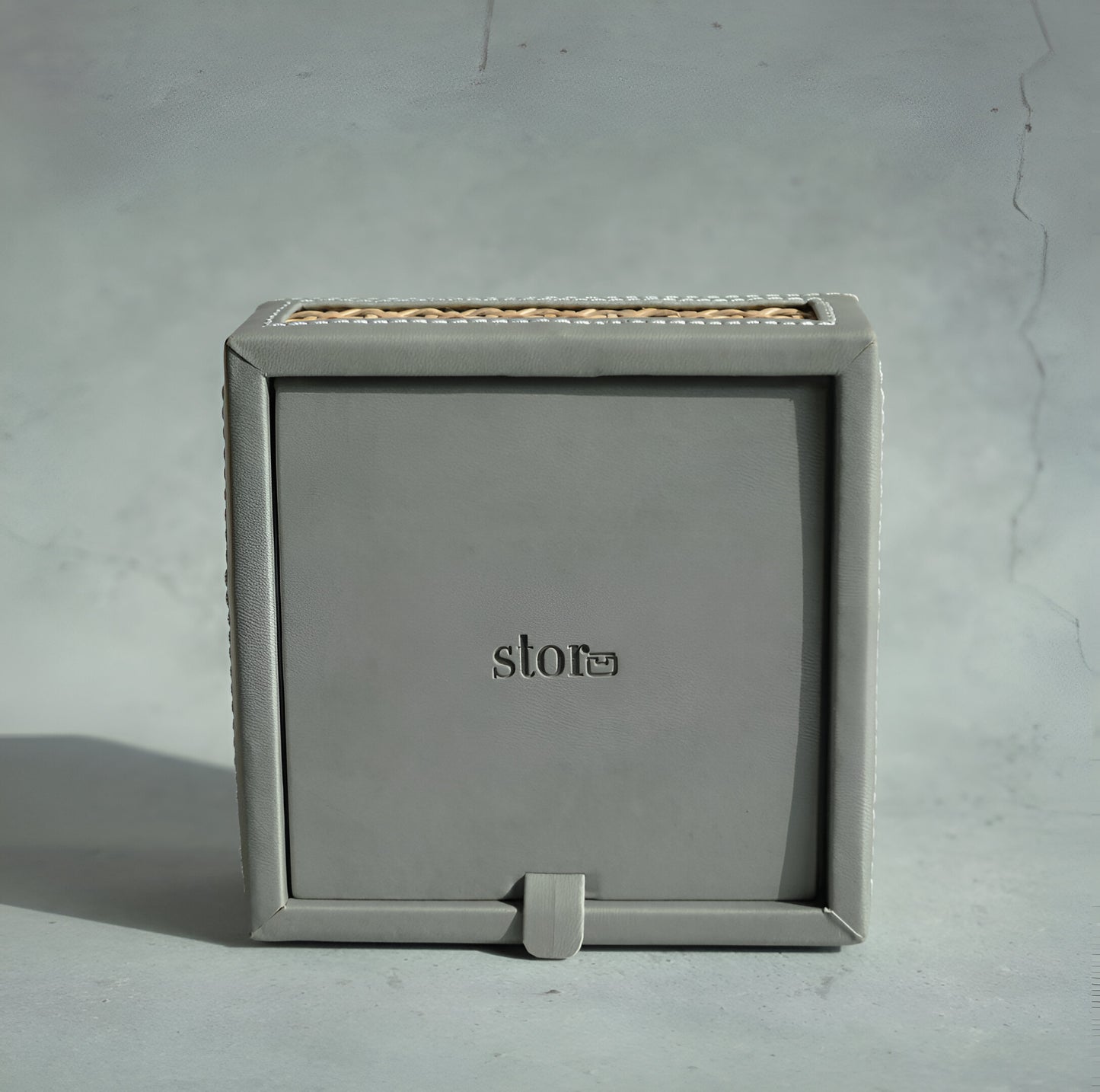 Stone Gray PU Leather & Rattan Tissue Box - Square