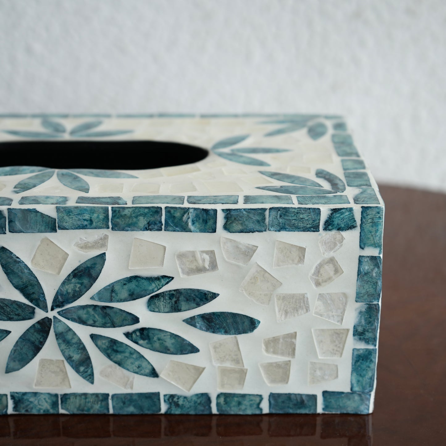 Mother-of-Pearl Rectangular Tissue Box - Aqua