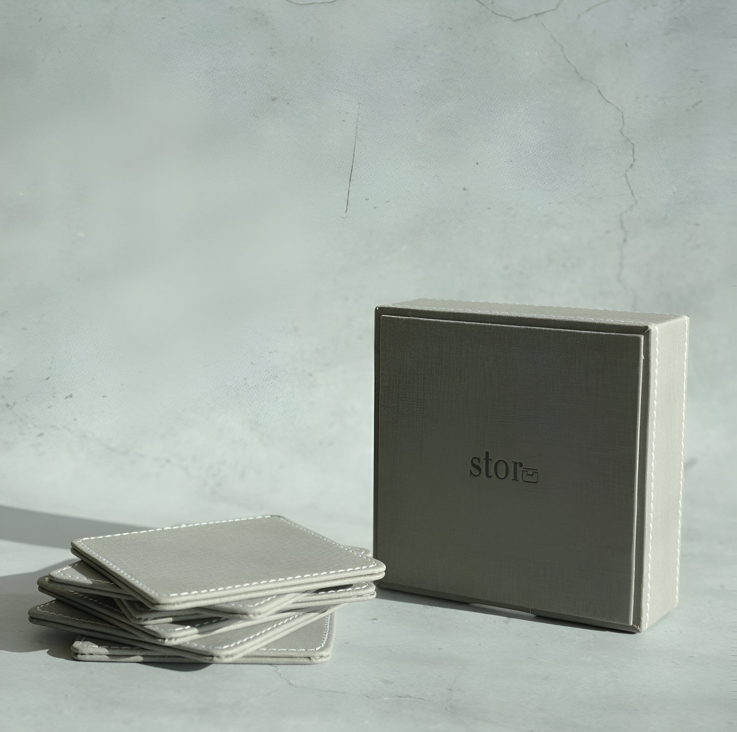 Stone Gray PU Leather Coasters - Set of 6