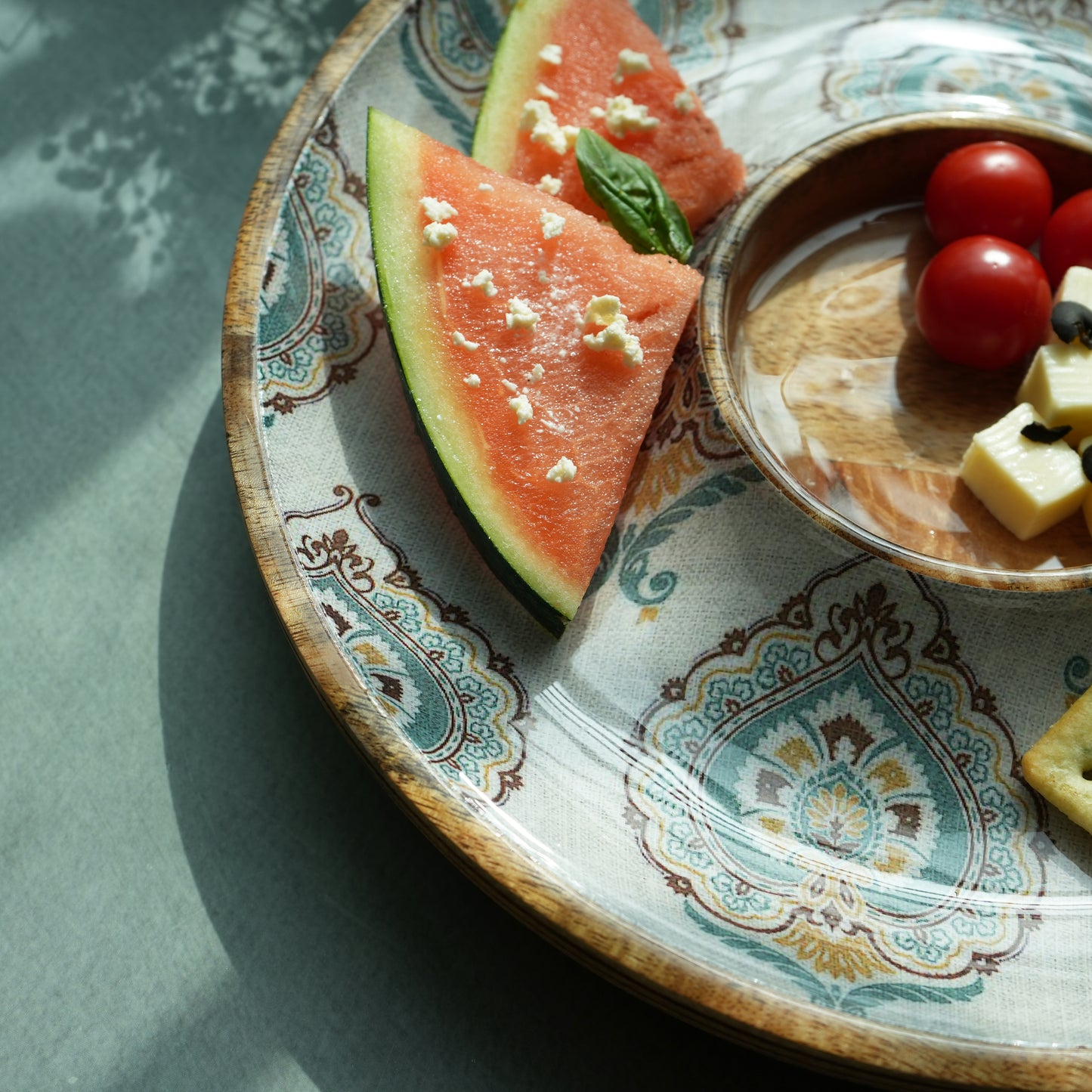 Spring Chip & Dip Round Wooden Platter