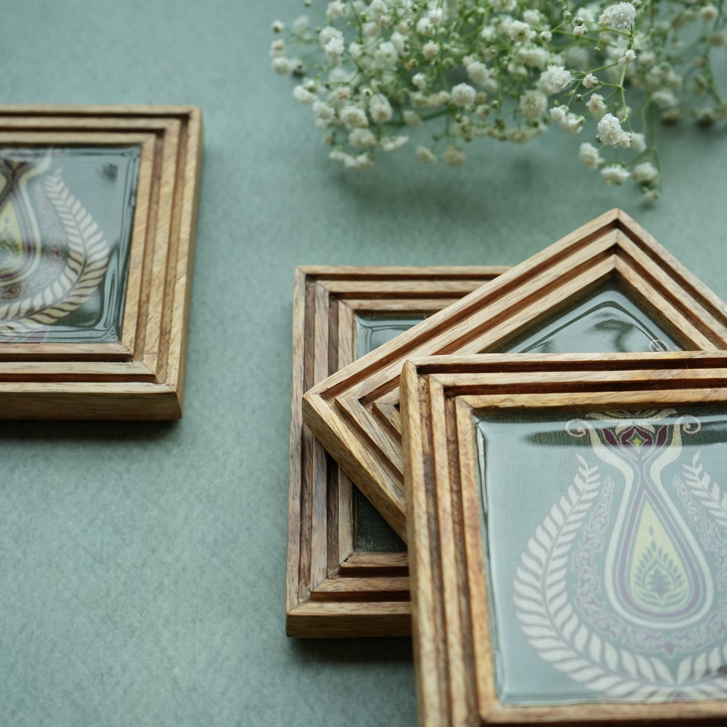 Paisley Wooden Coasters- Set of 4