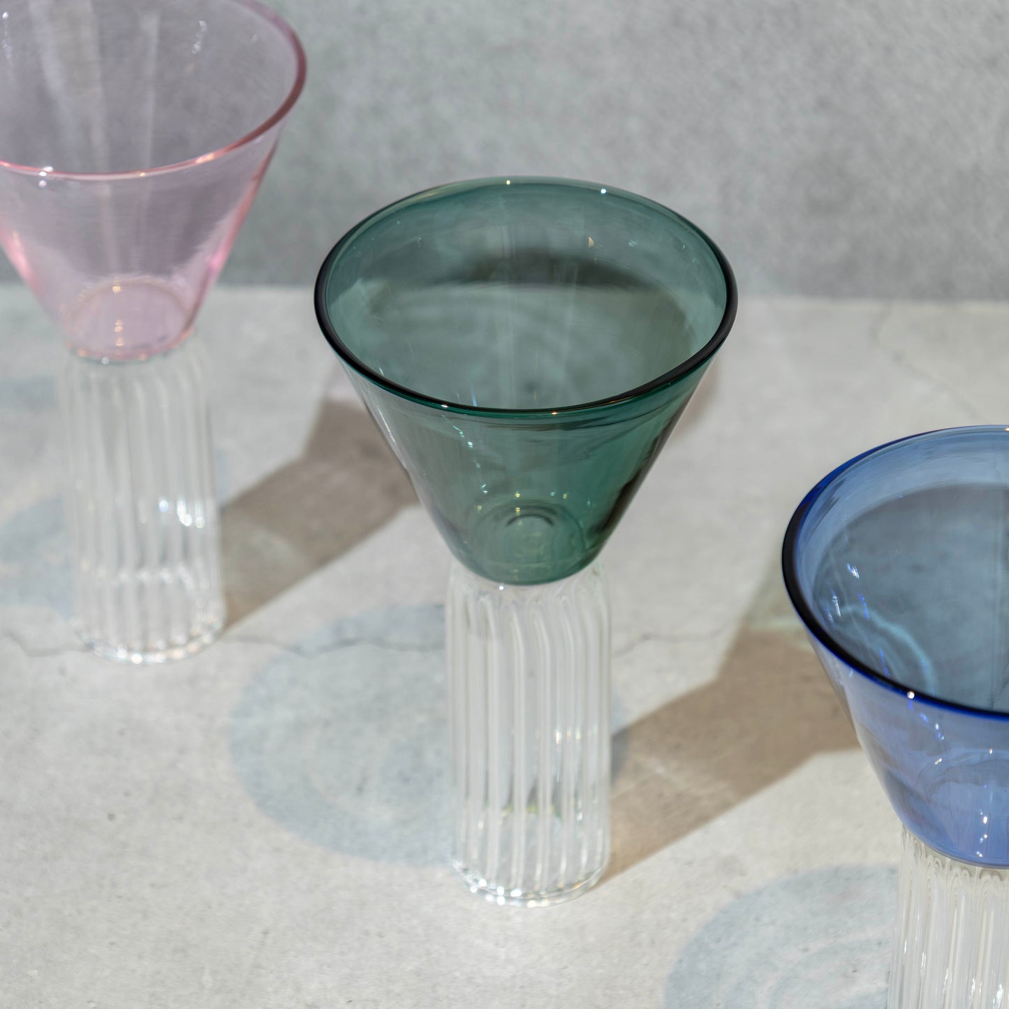 Tall Multi-Coloured Ribbed Cocktail Glass- Set of 6