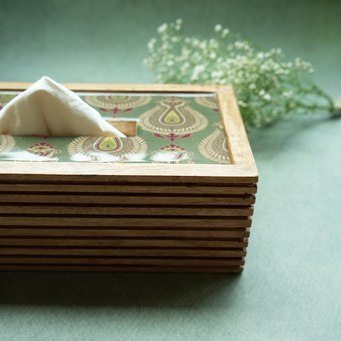 Paisley Rectangle Wooden Tissue Box